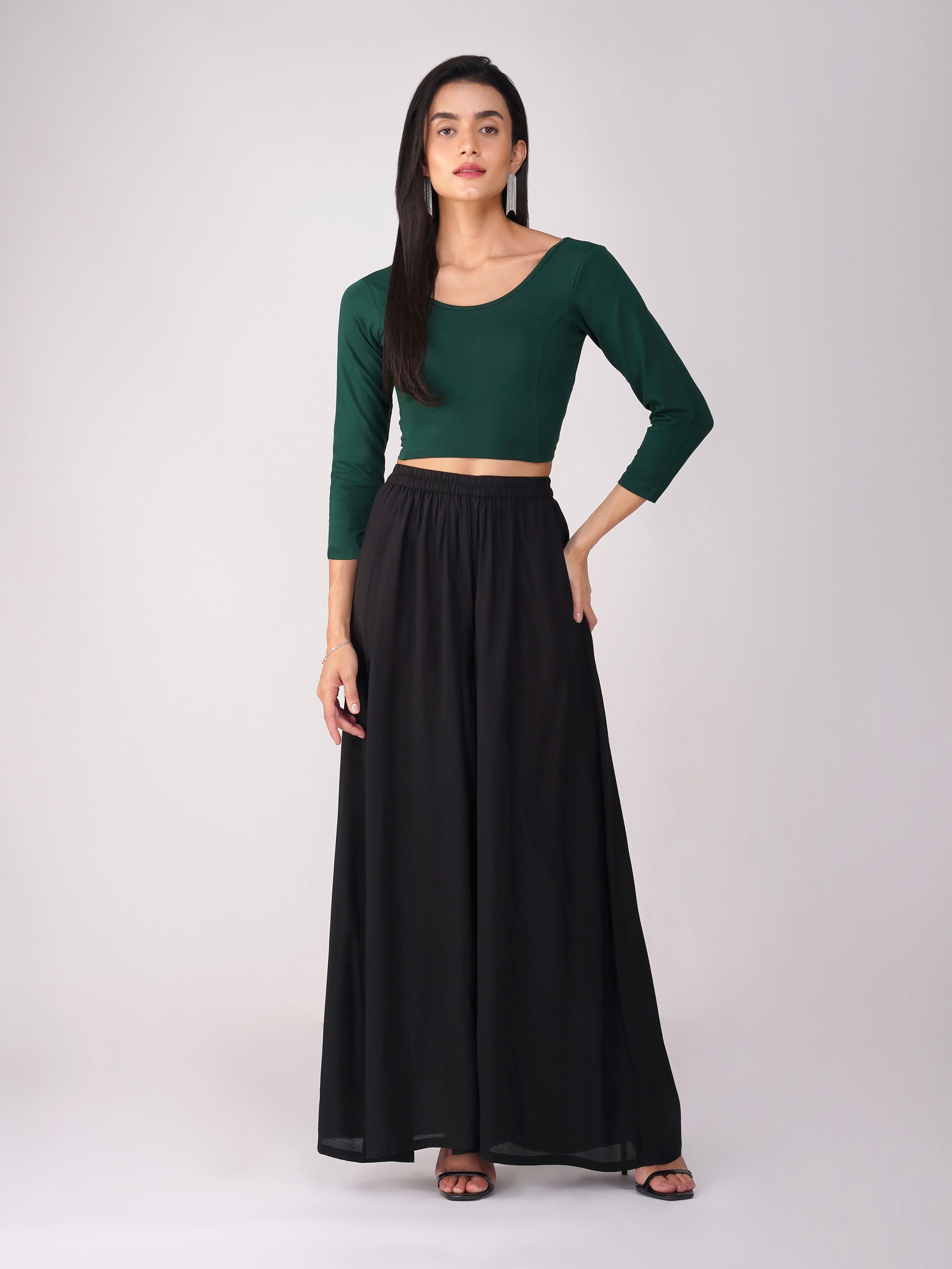 Women's ComfortEase 4-Way Stretch Green Long Sleeve Blouse