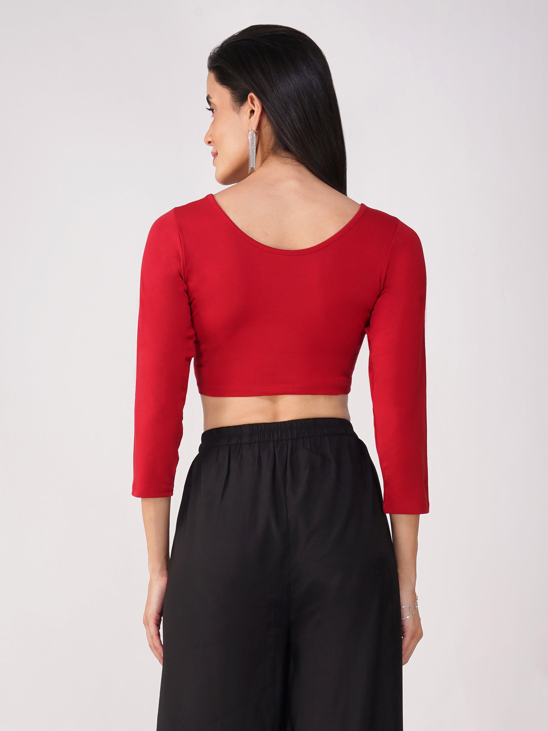 Women's ComfortEase 4-Way Stretch Red Long Sleeve Blouse
