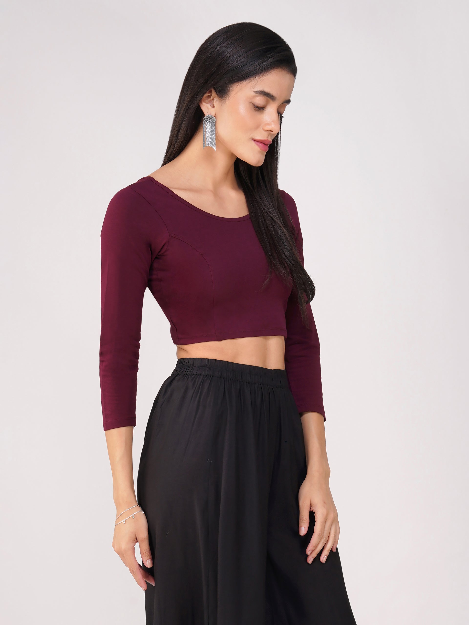 Women's ComfortEase 4-Way Stretch Wine Long Sleeve Blouse