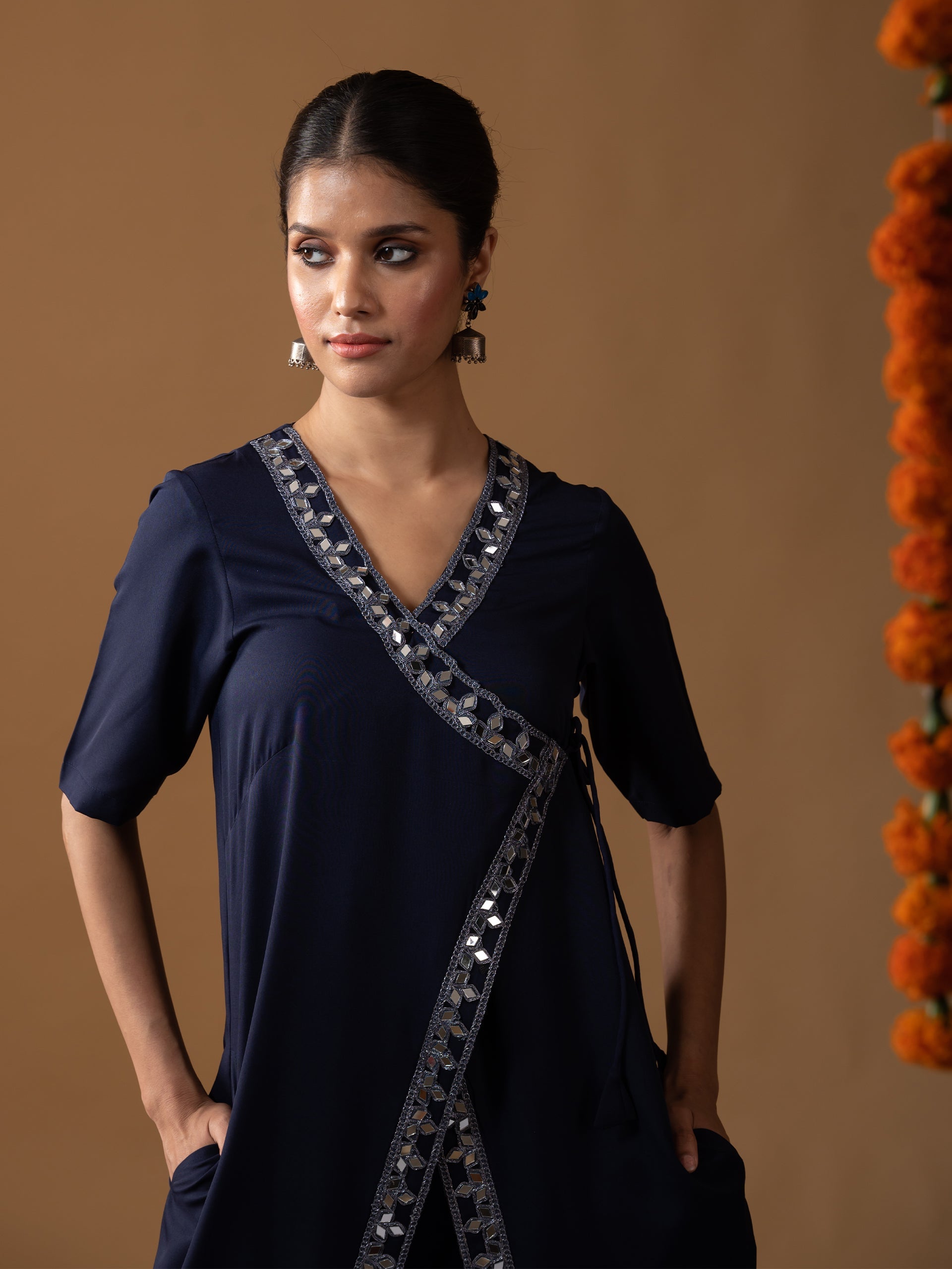 SET Angrakha Blue Crepe Top & Pant