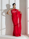 Devil Red Soft Organza Saree with Long Beaded Gold Latkan and Self Blouse Fabric