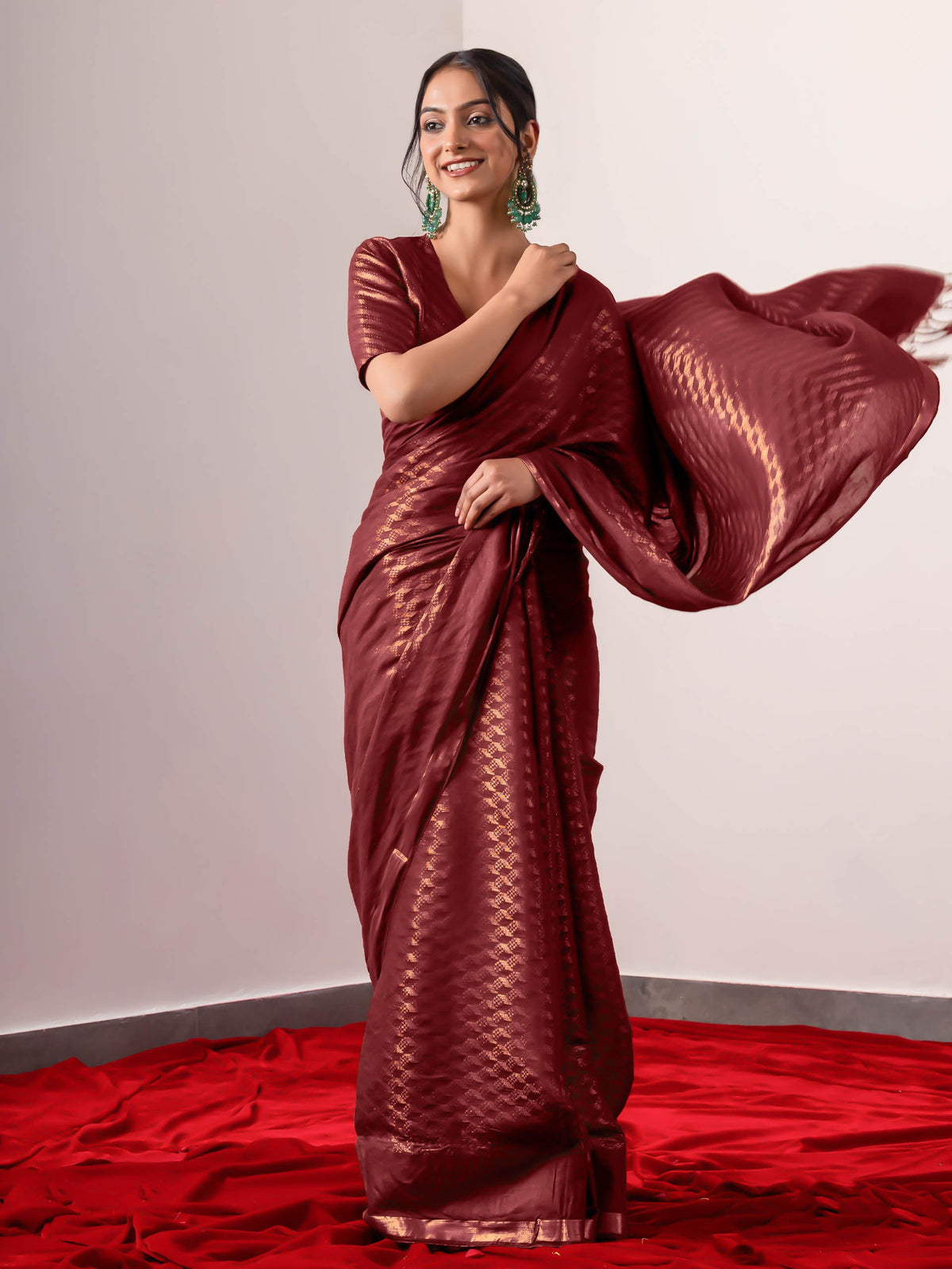 Dark coffee with bronze Bhagalpur silk blend saree with blouse fabric