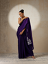 Purple Crushed Metallic Satin with Silver Embroidery On Saree and Blouse Fabric