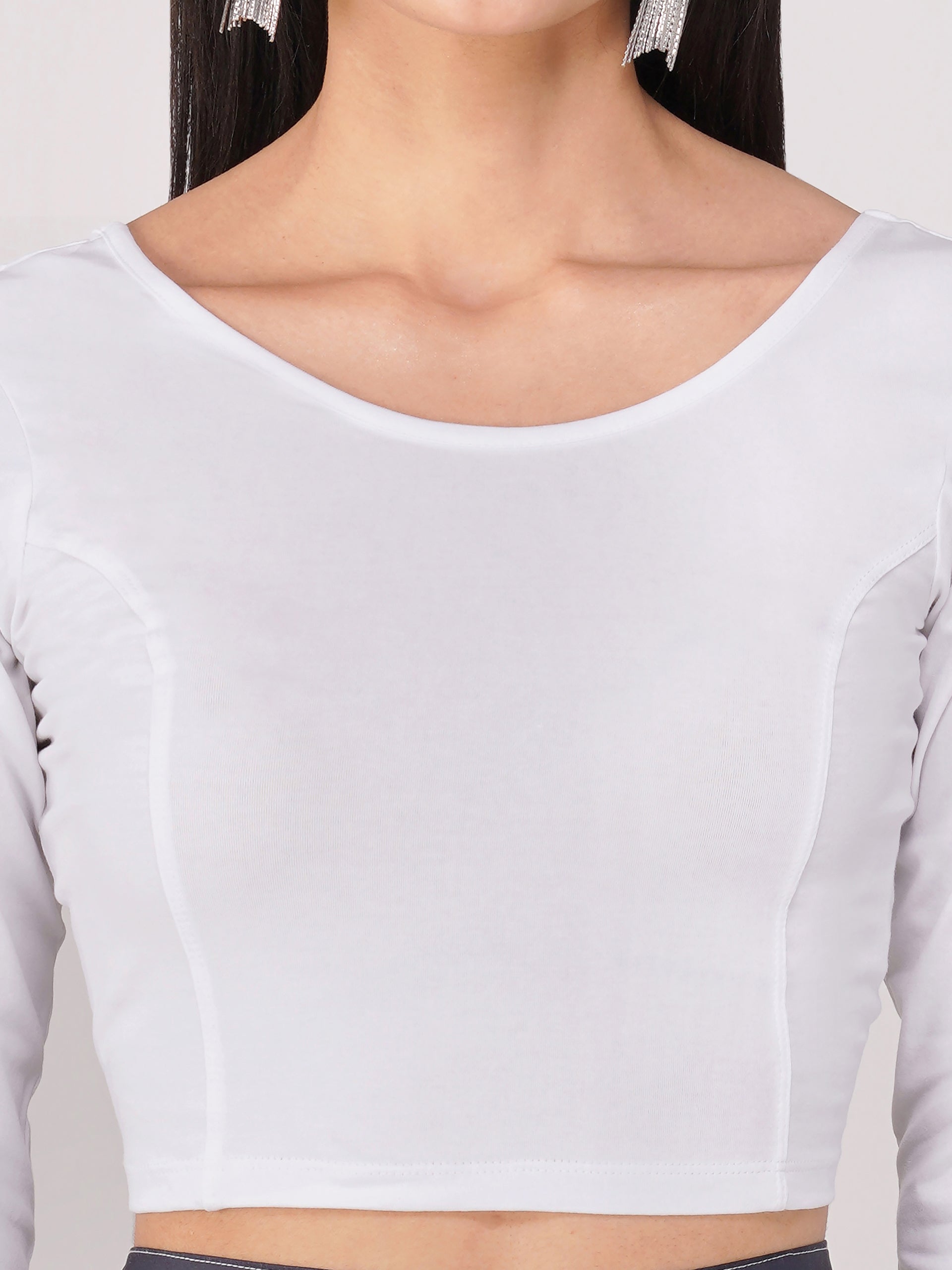 Women's ComfortEase 4-Way Stretch White Long Sleeve Blouse