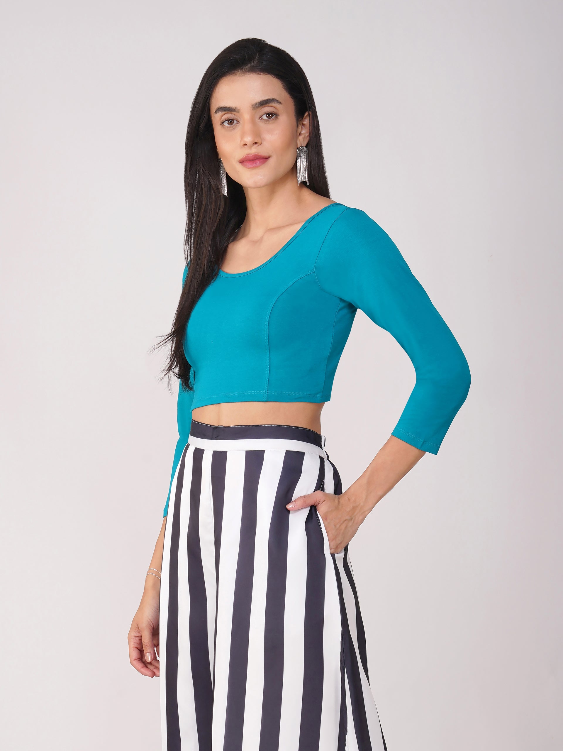 Women's ComfortEase 4-Way Stretch Turquoise Long Sleeve Blouse