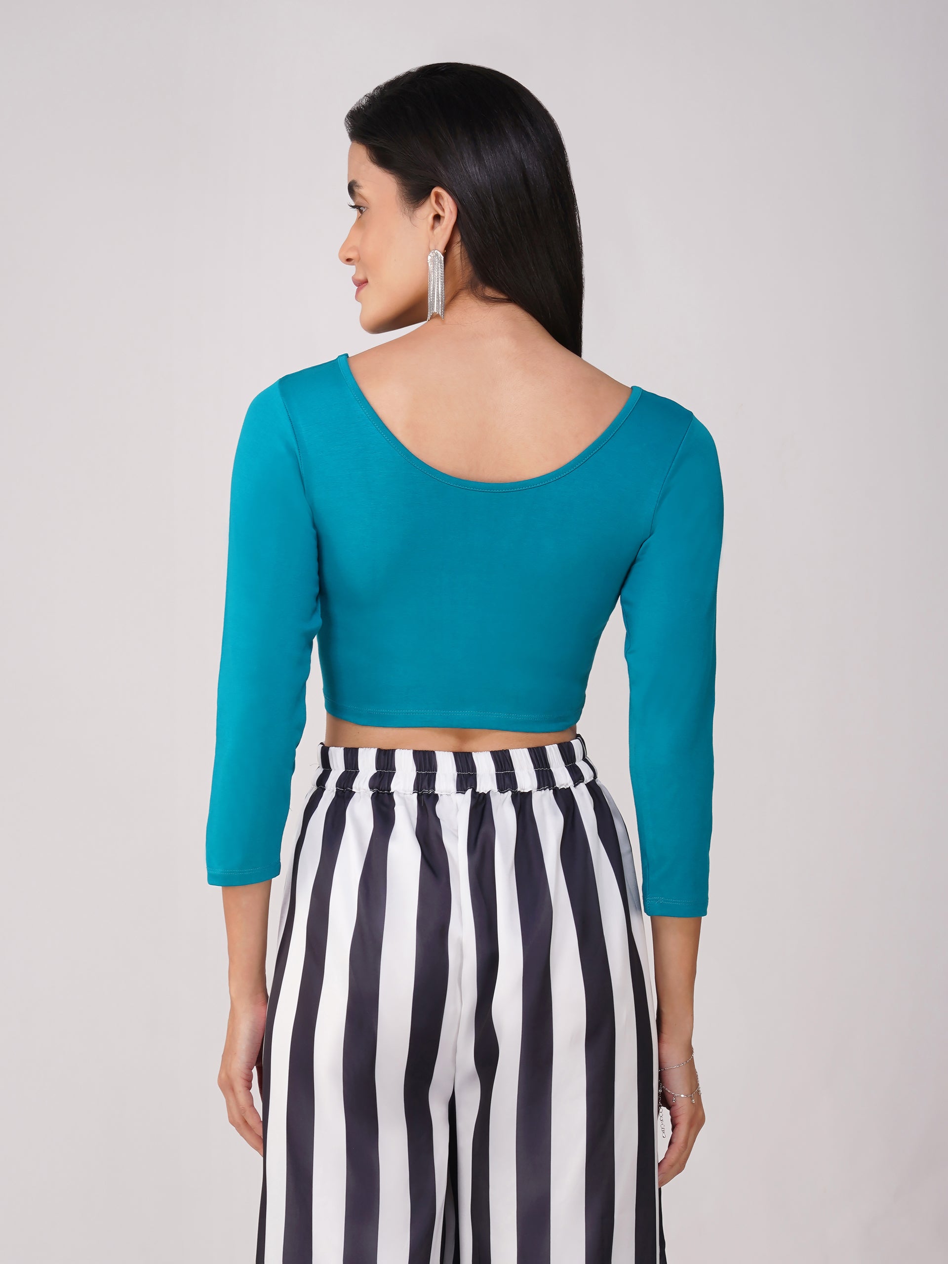 Women's ComfortEase 4-Way Stretch Turquoise Long Sleeve Blouse