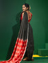 Black Check Silver Border Saree with Red Pallu and Blouse Fabric