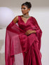 Wine Galaxy Organza Saree with Beads and Self Blouse Fabric