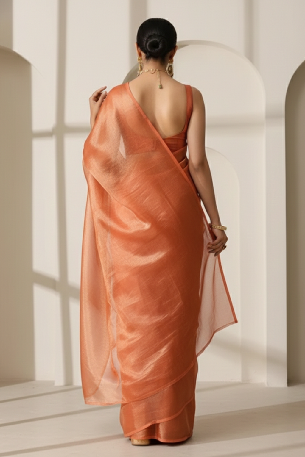 Rani Copper Banarasi Tissue Saree with Blouse Fabric