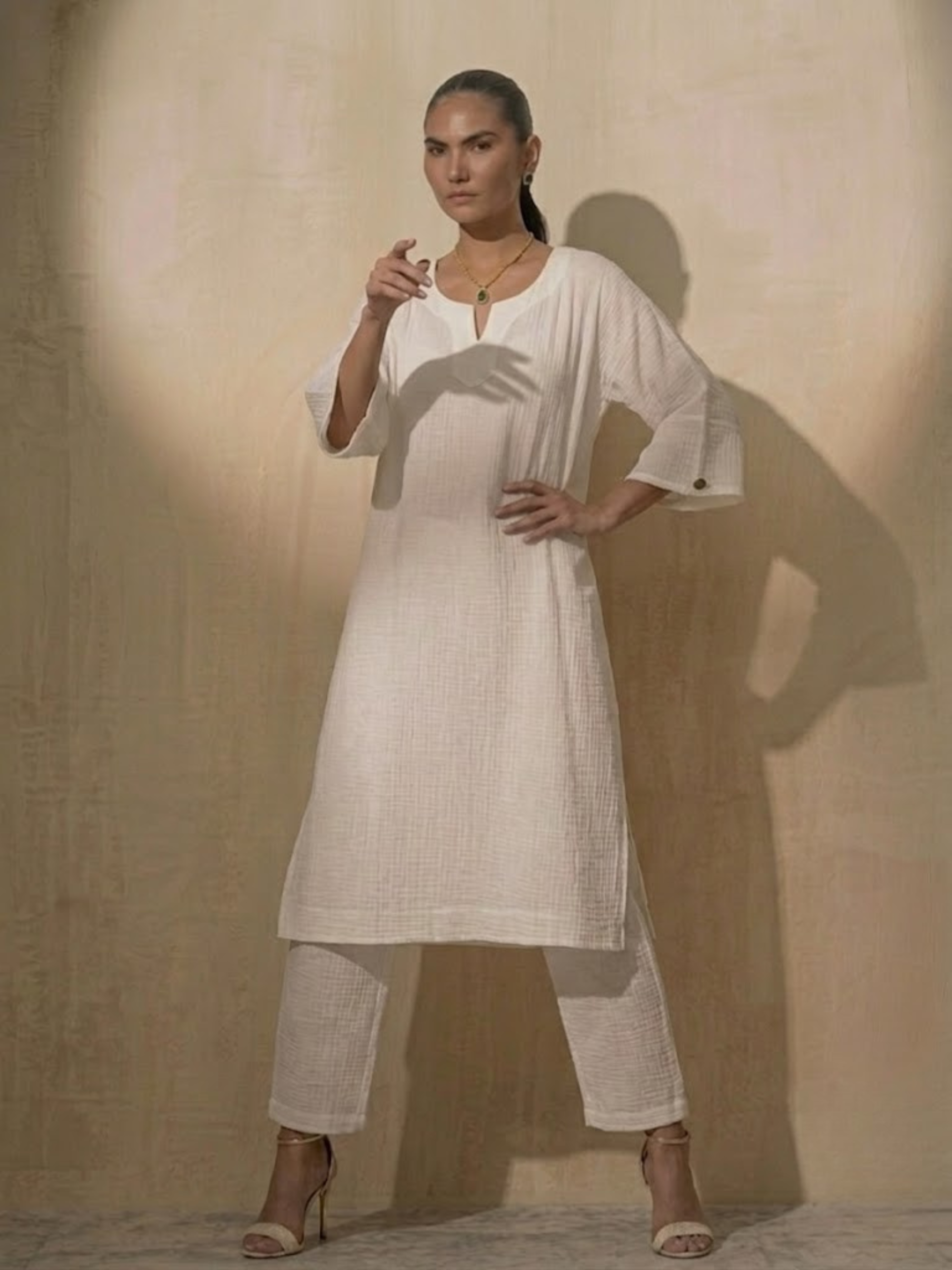 2 pc Set - White Easy Addictive Travel Airflow Kurta and Pant Set