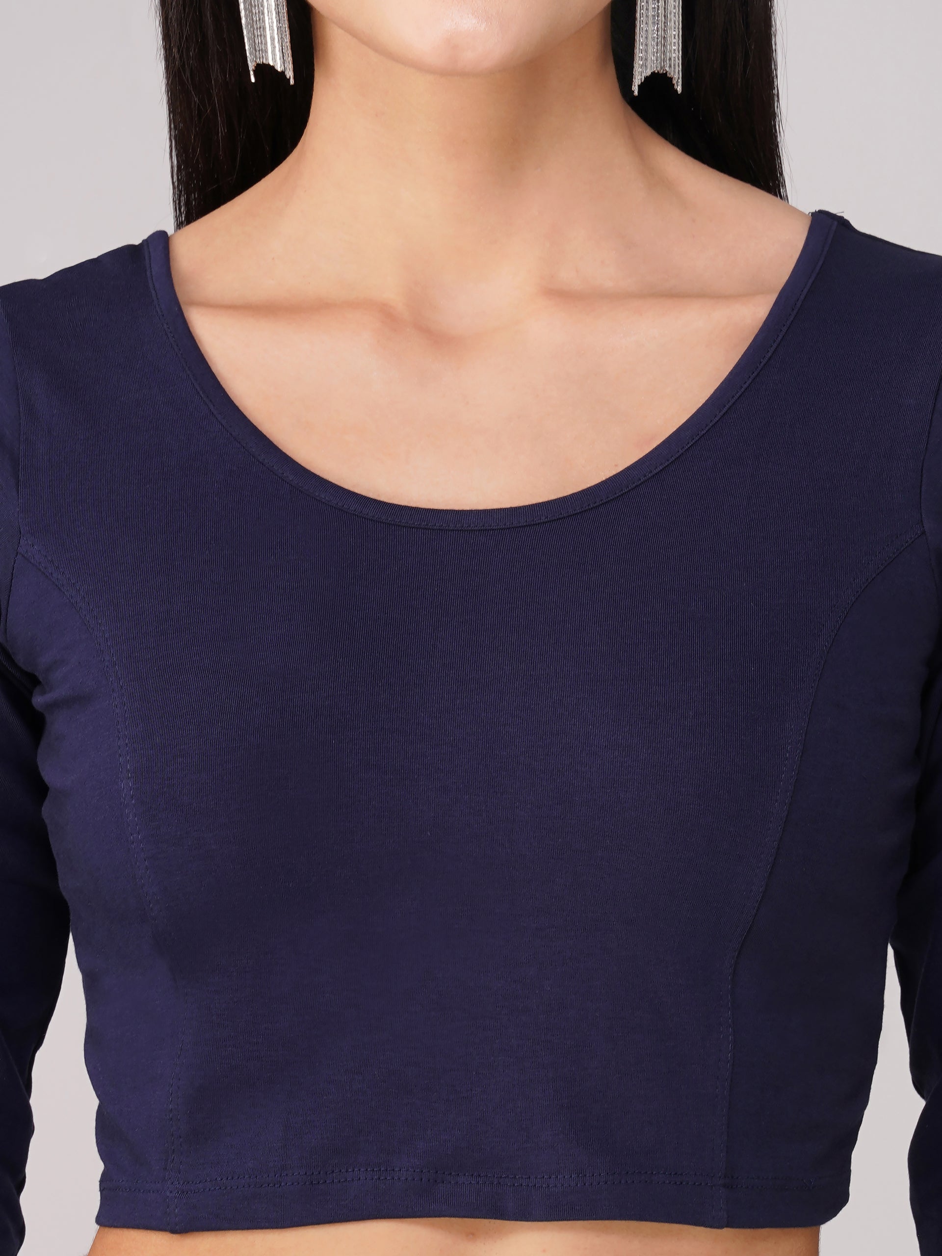 Women's ComfortEase 4-Way Stretch Blue Long Sleeve Blouse