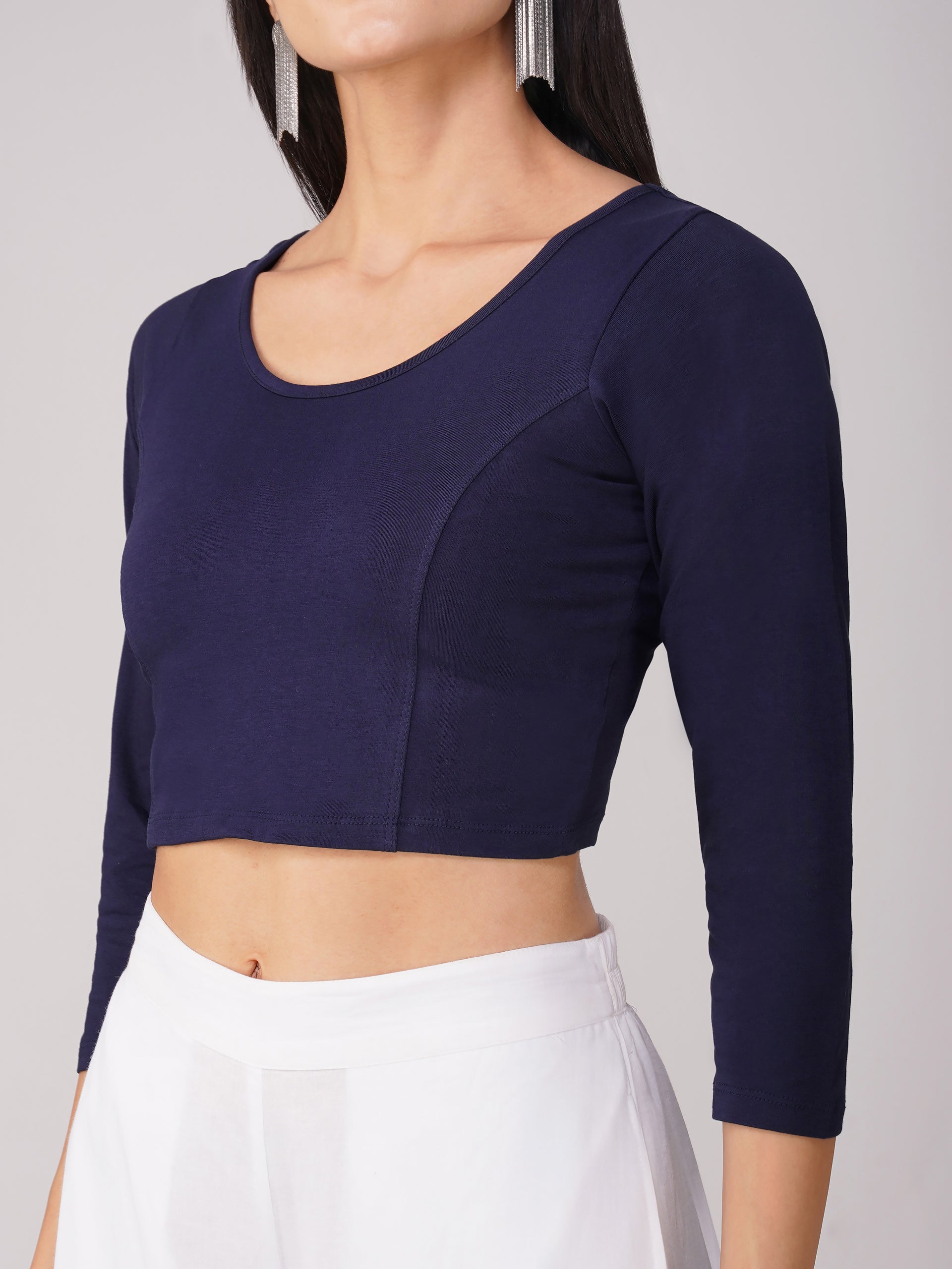 Women's ComfortEase 4-Way Stretch Blue Long Sleeve Blouse