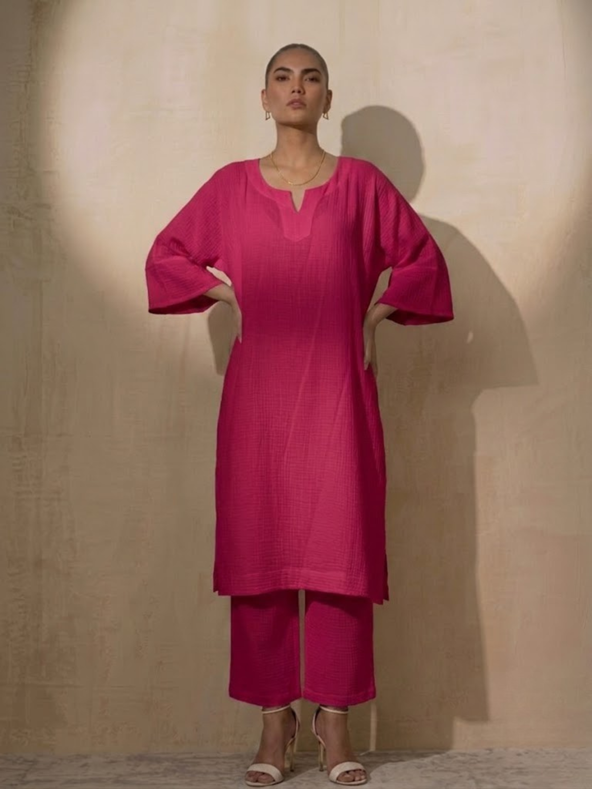 2 pc Set - Fuschia Easy Addictive Travel Airflow Kurta and Pant Set