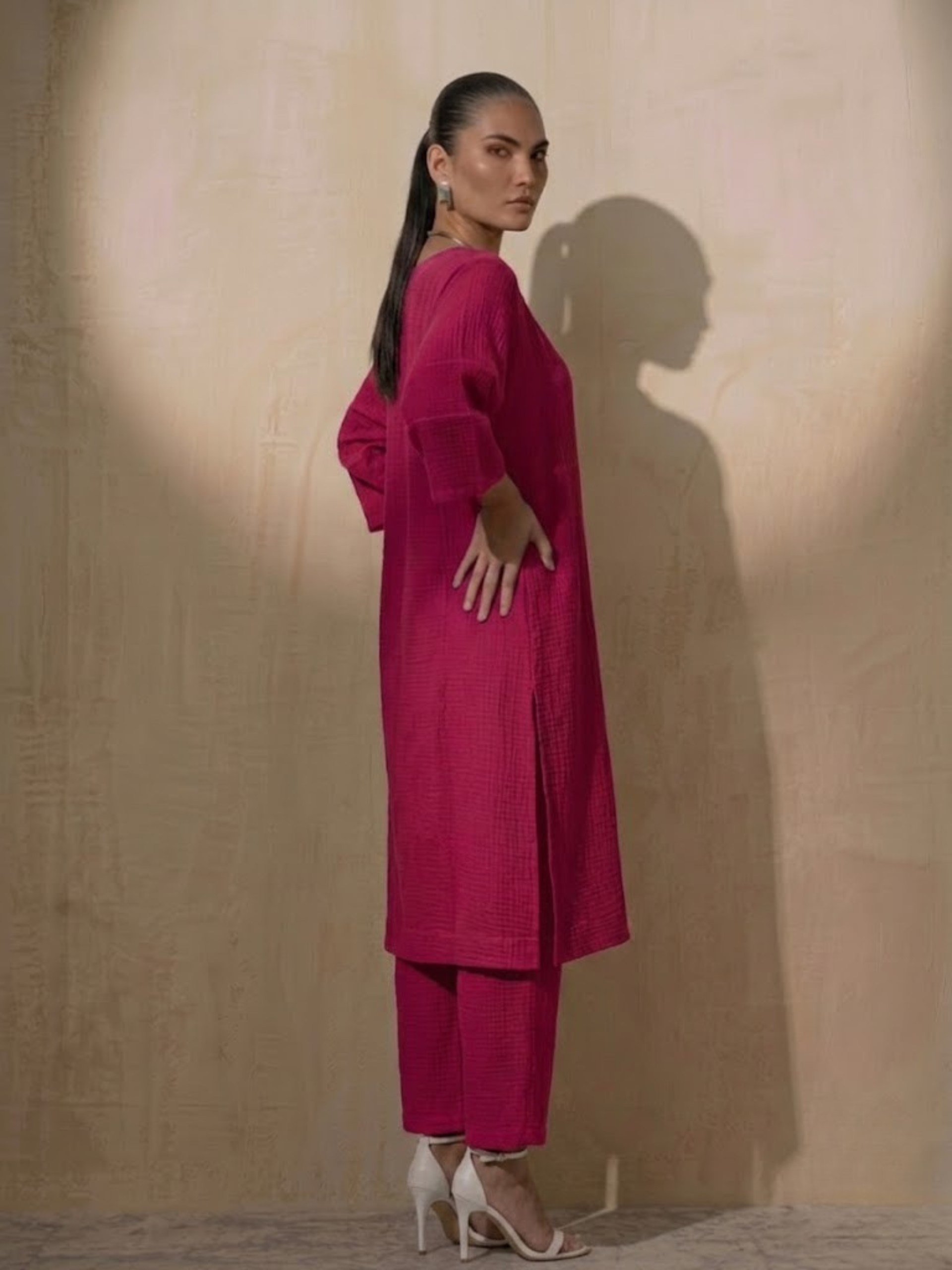 2 pc Set - Fuschia Easy Addictive Travel Airflow Kurta and Pant Set