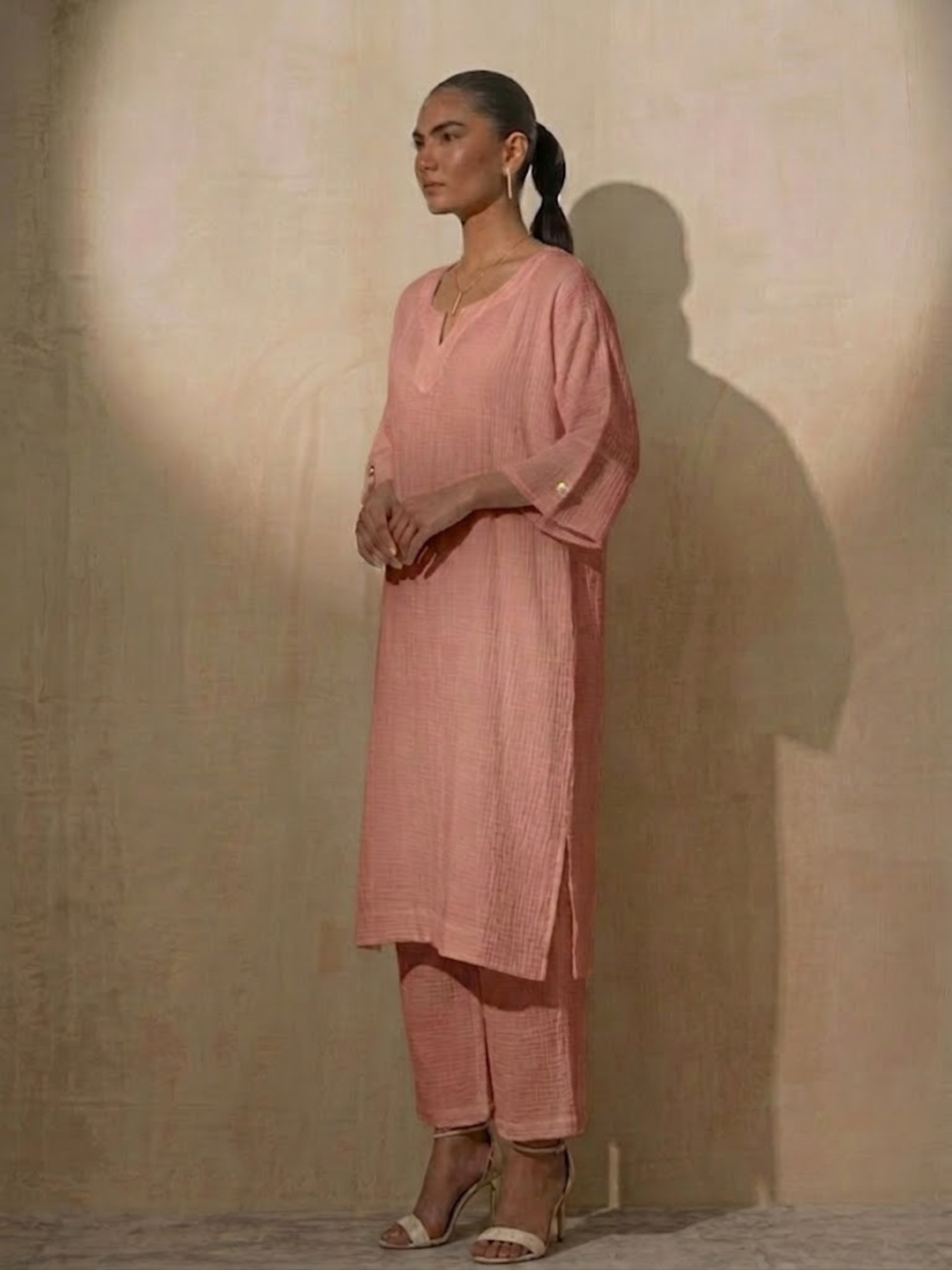 2 pc Set - Blush Pink Easy Addictive Travel Airflow Kurta and Pant Set