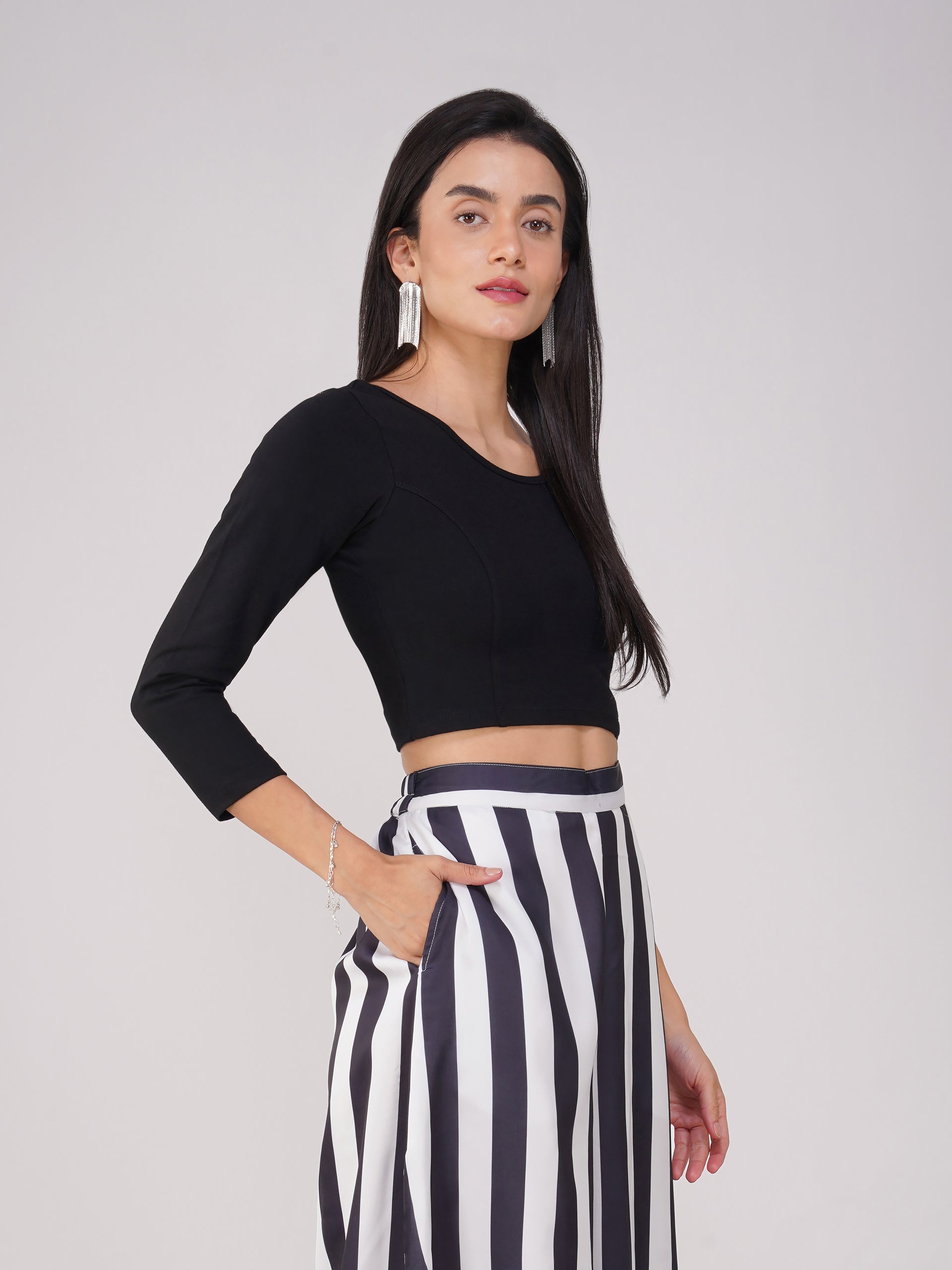 Blouse - Stretchy Black LONG Sleeve Blouse