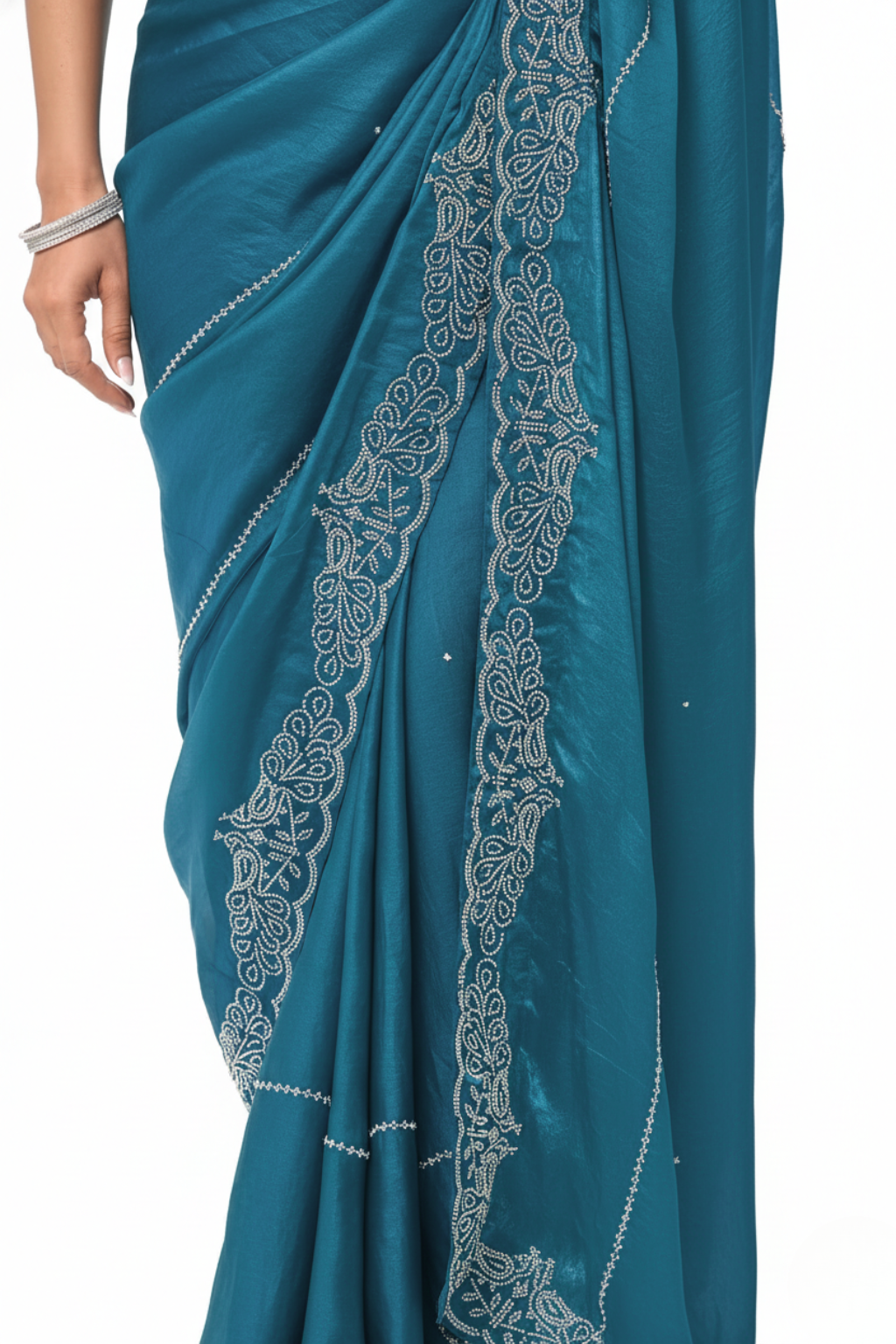 Real Deal bright blue diamonds metallic satin saree with blouse fabric — view 3