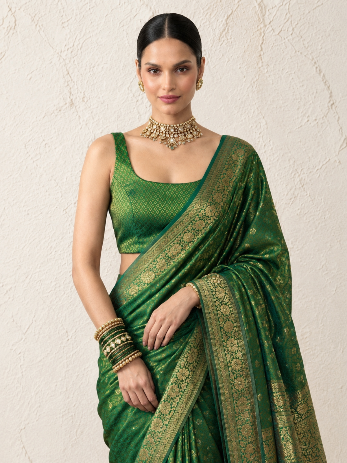 Green and Pink Ulta Pulta Reversible Silk Blouse