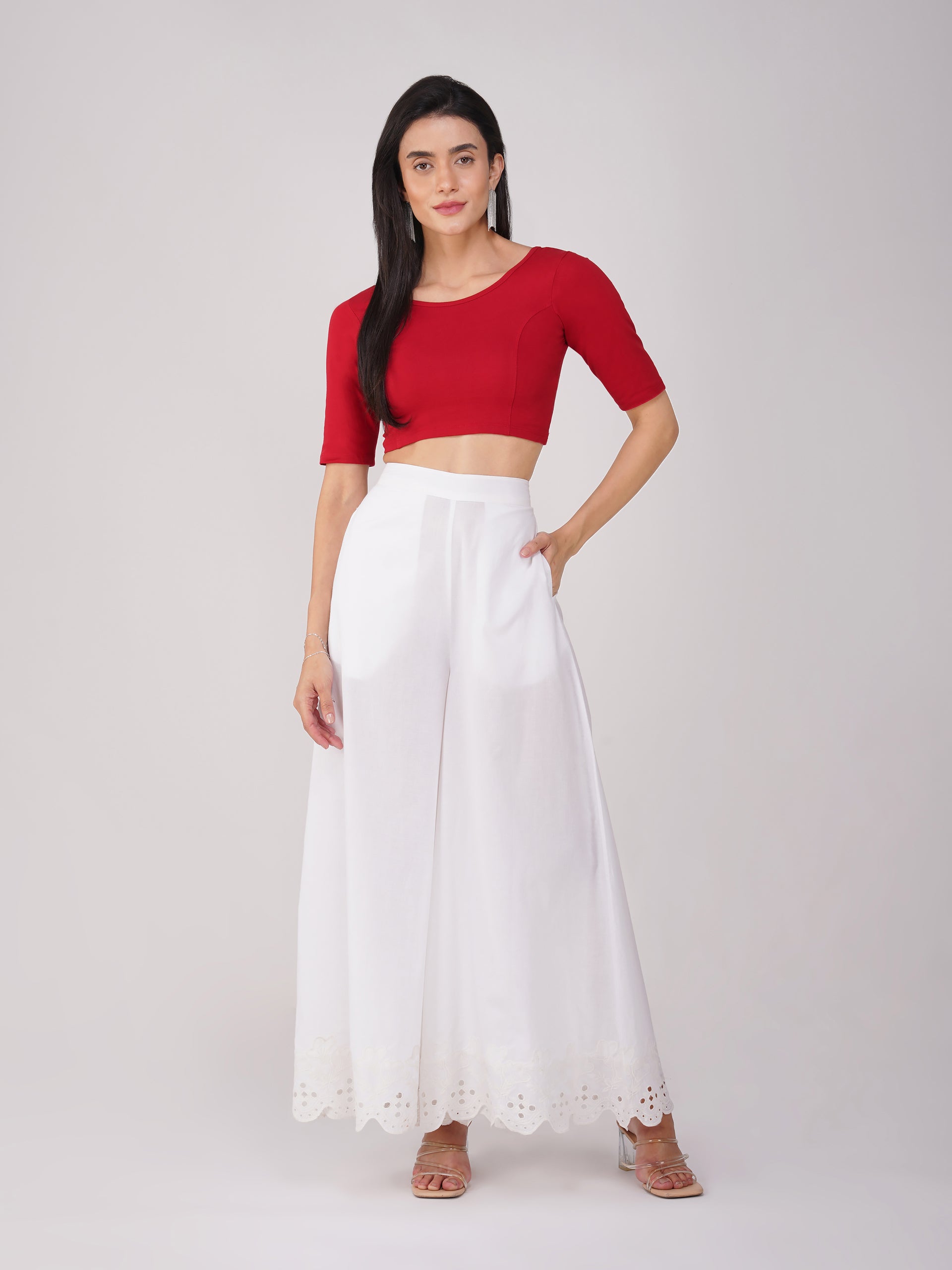 Women's ComfortEase 4-Way Stretch Red Short Sleeve Blouse