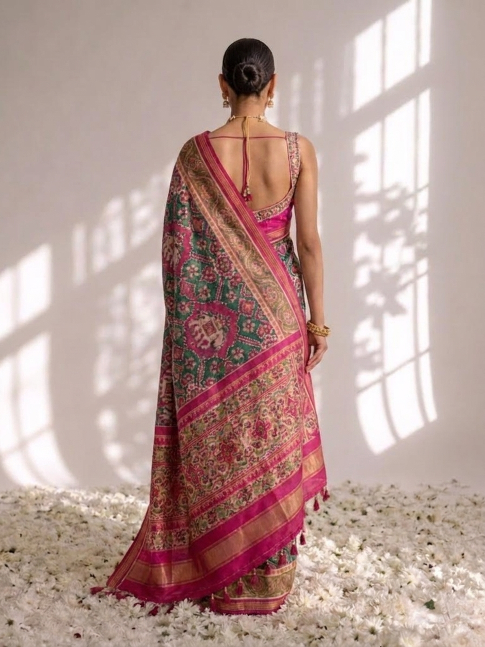 Pink Silk Patola Saree with Self Blouse Fabric