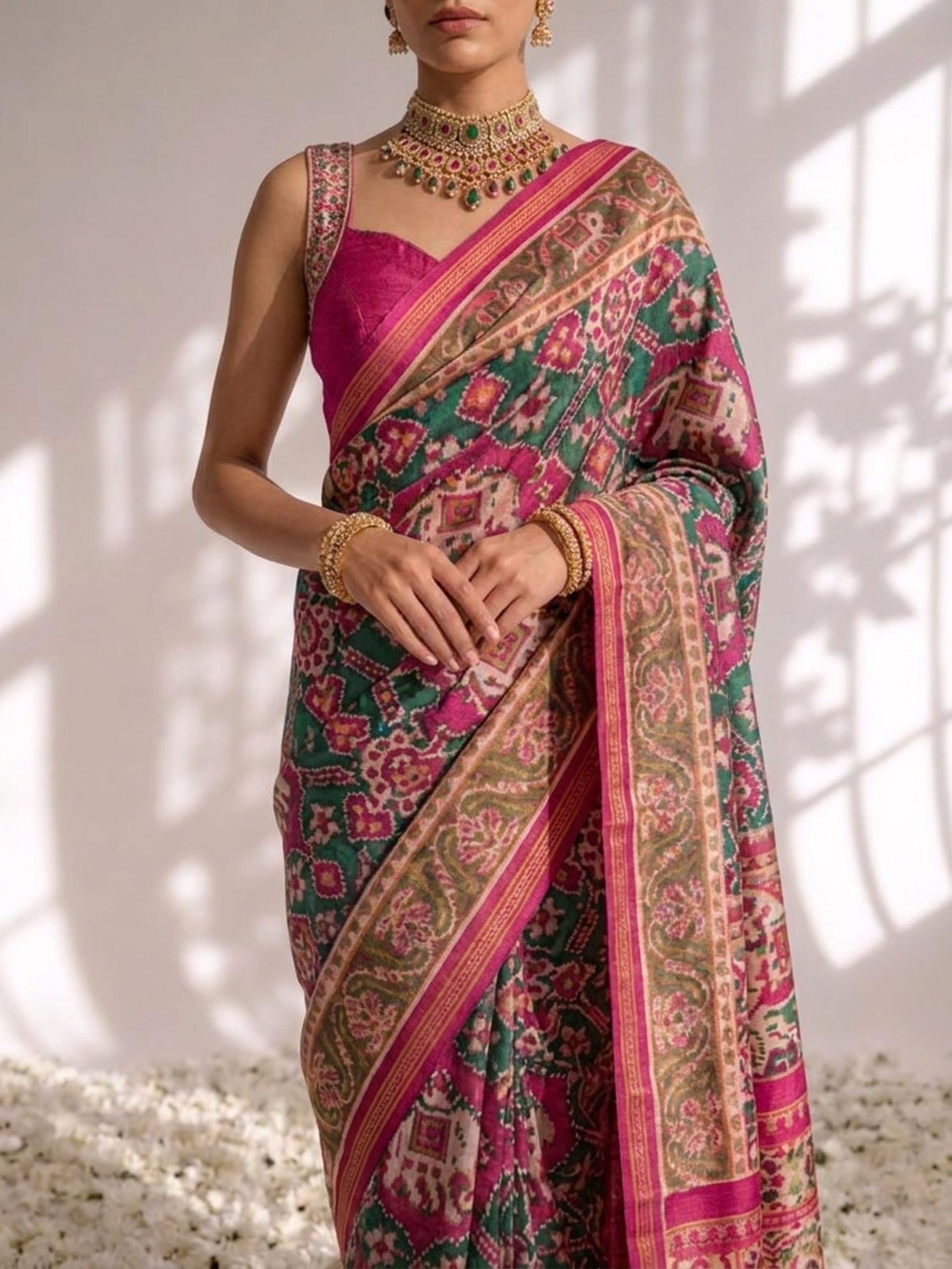 Pink Silk Patola Saree with Self Blouse Fabric