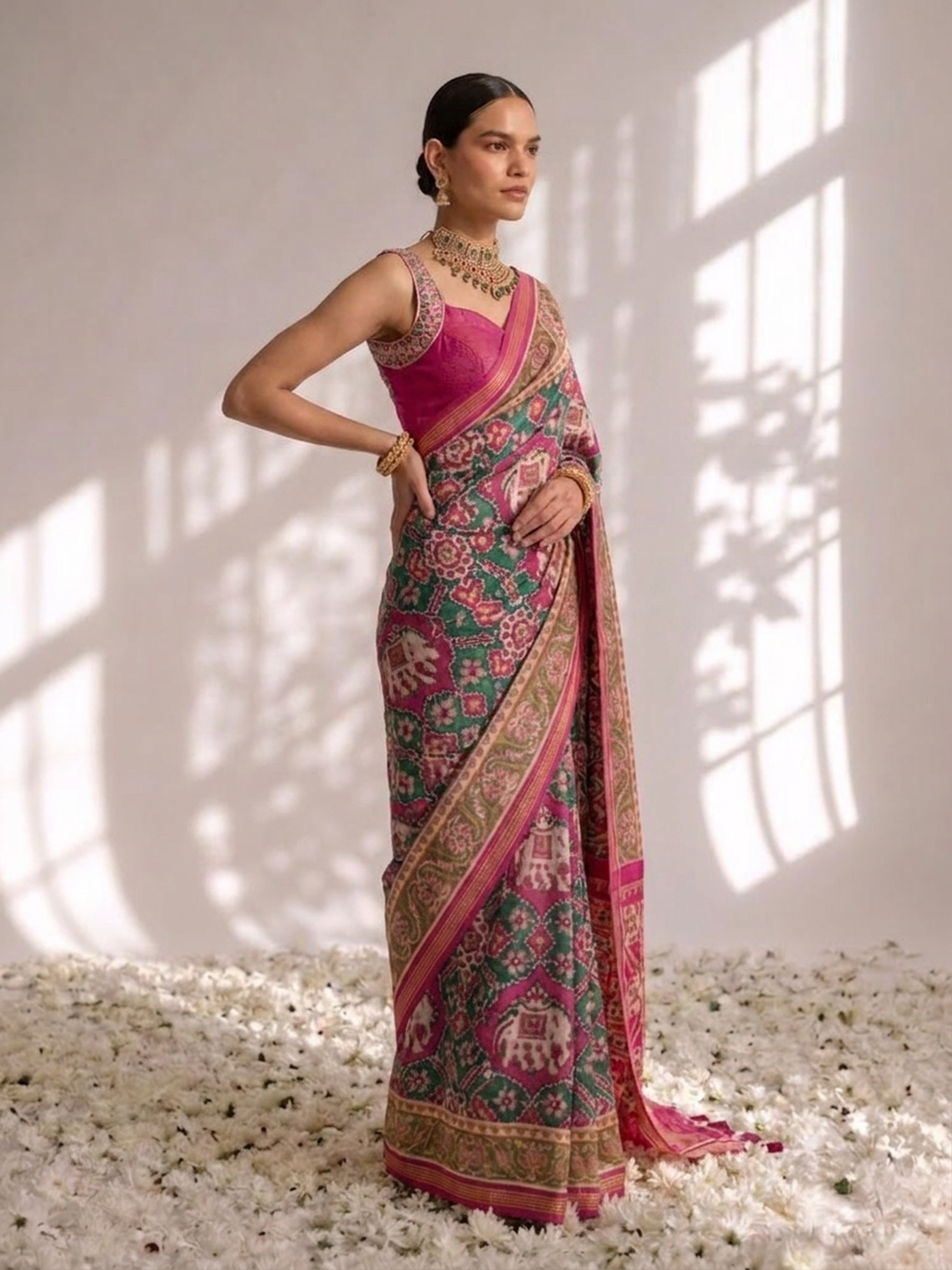 Pink Silk Patola Saree with Self Blouse Fabric