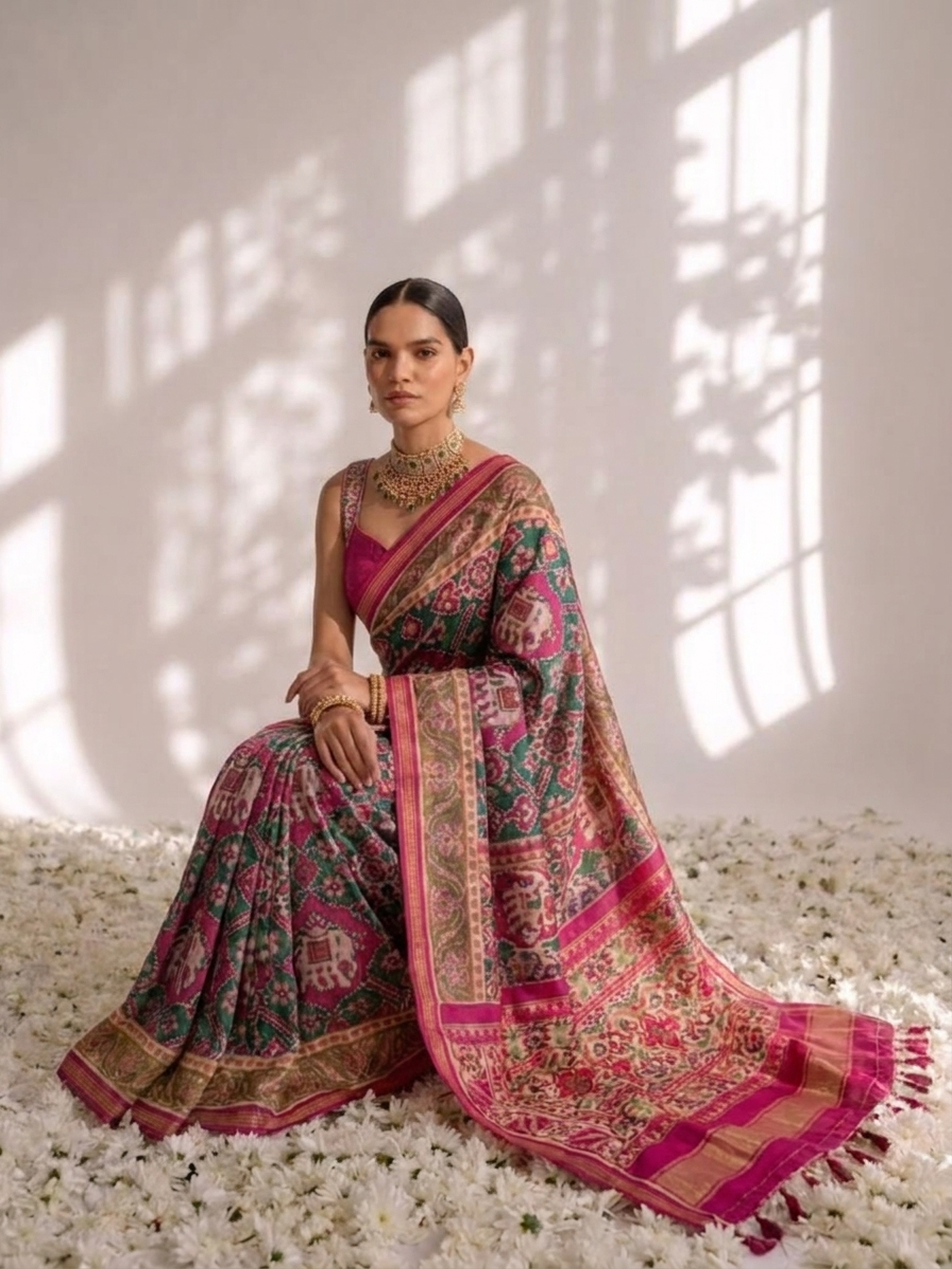 Pink Silk Patola Saree with Self Blouse Fabric
