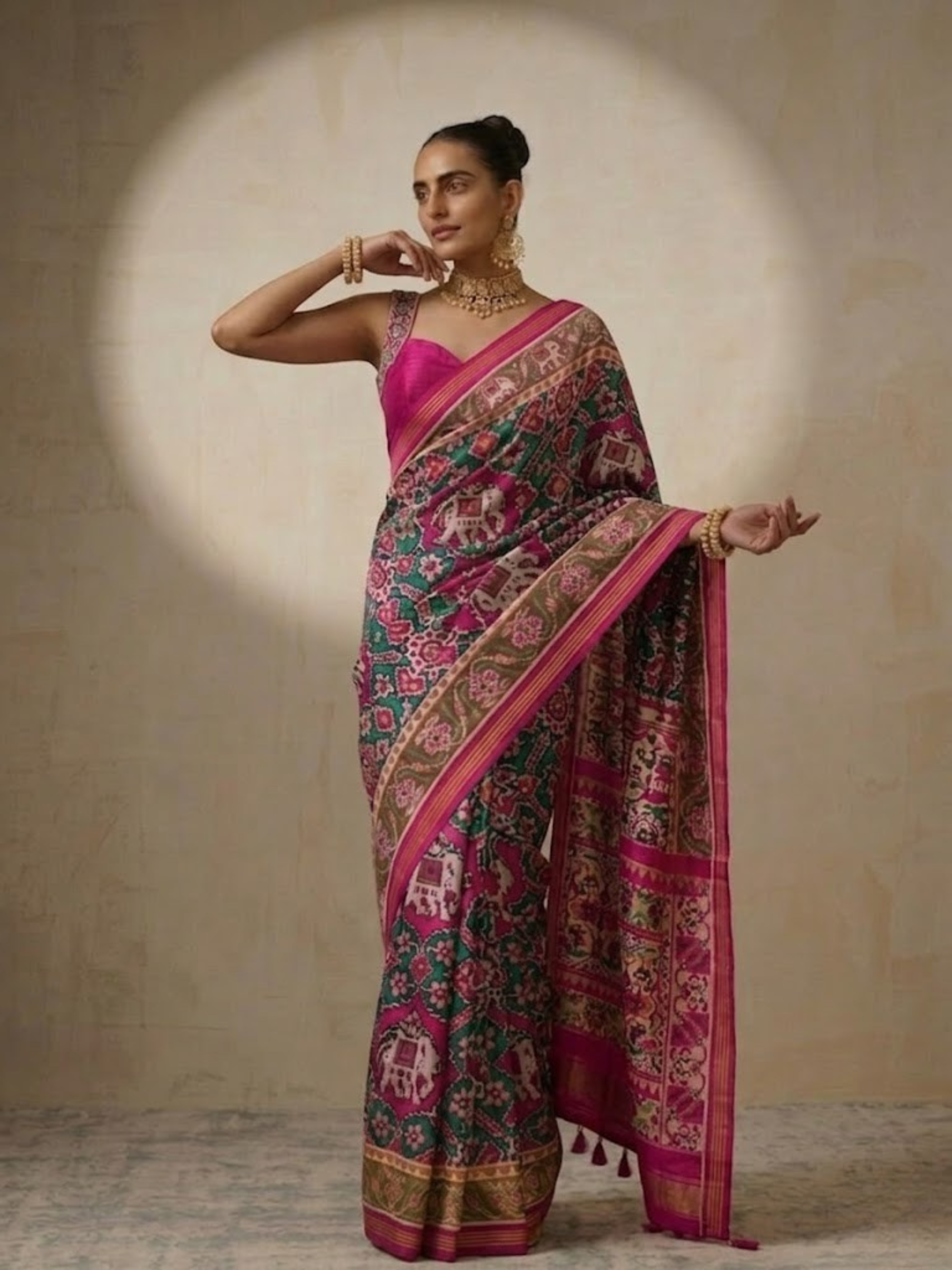 Pink Silk Patola Saree with Self Blouse