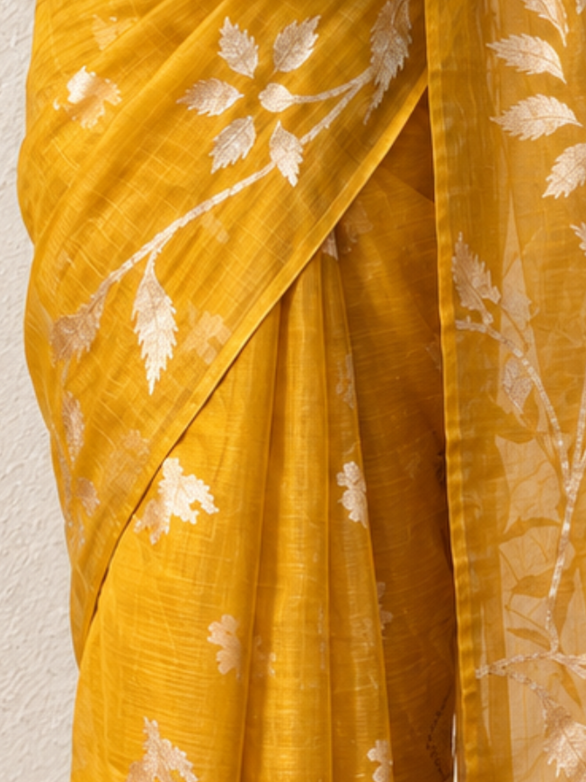 Yellow Organza Saree with Zari Buti and Matching Stripe Blouse Fabric