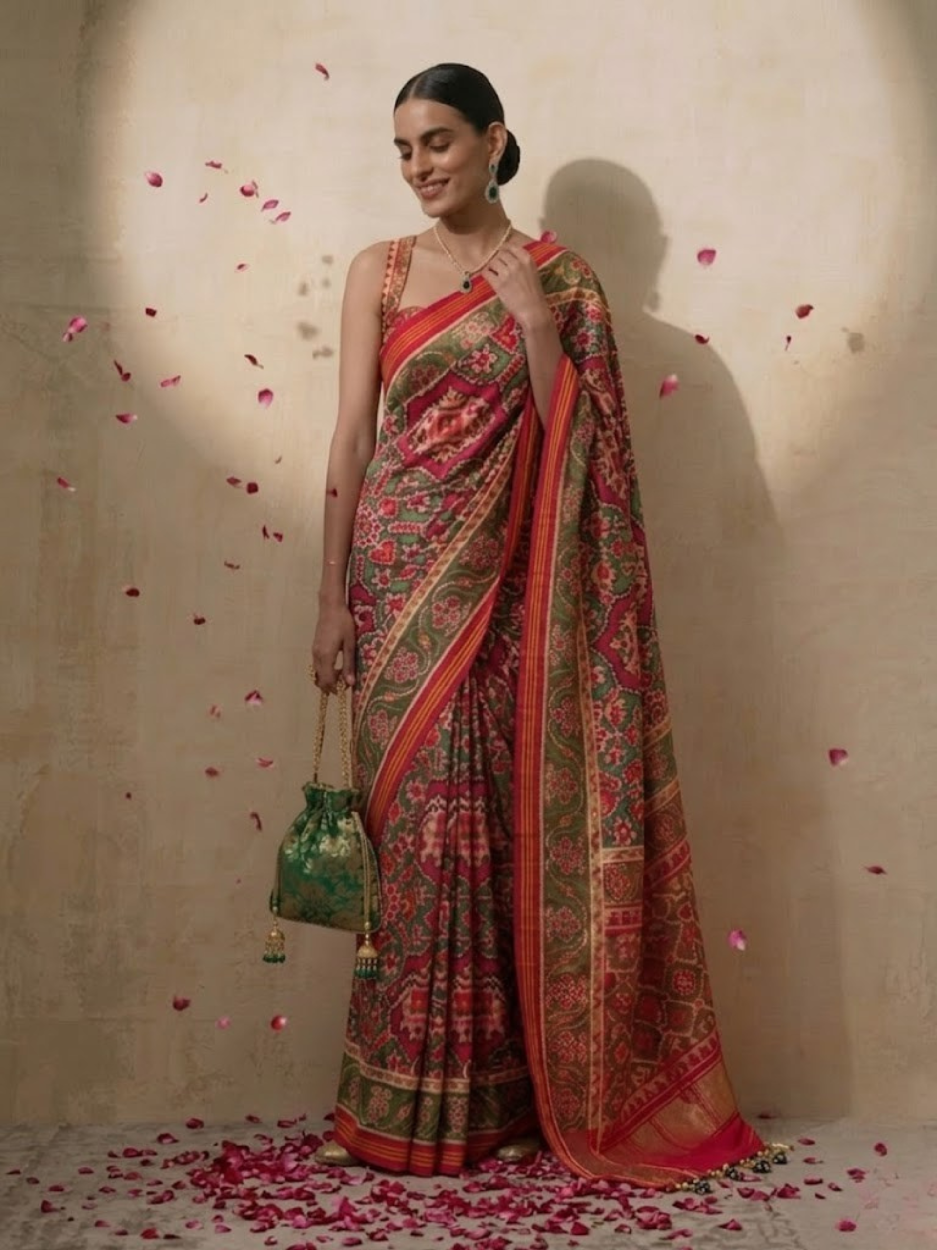 Red Silk patola saree with Self Blouse