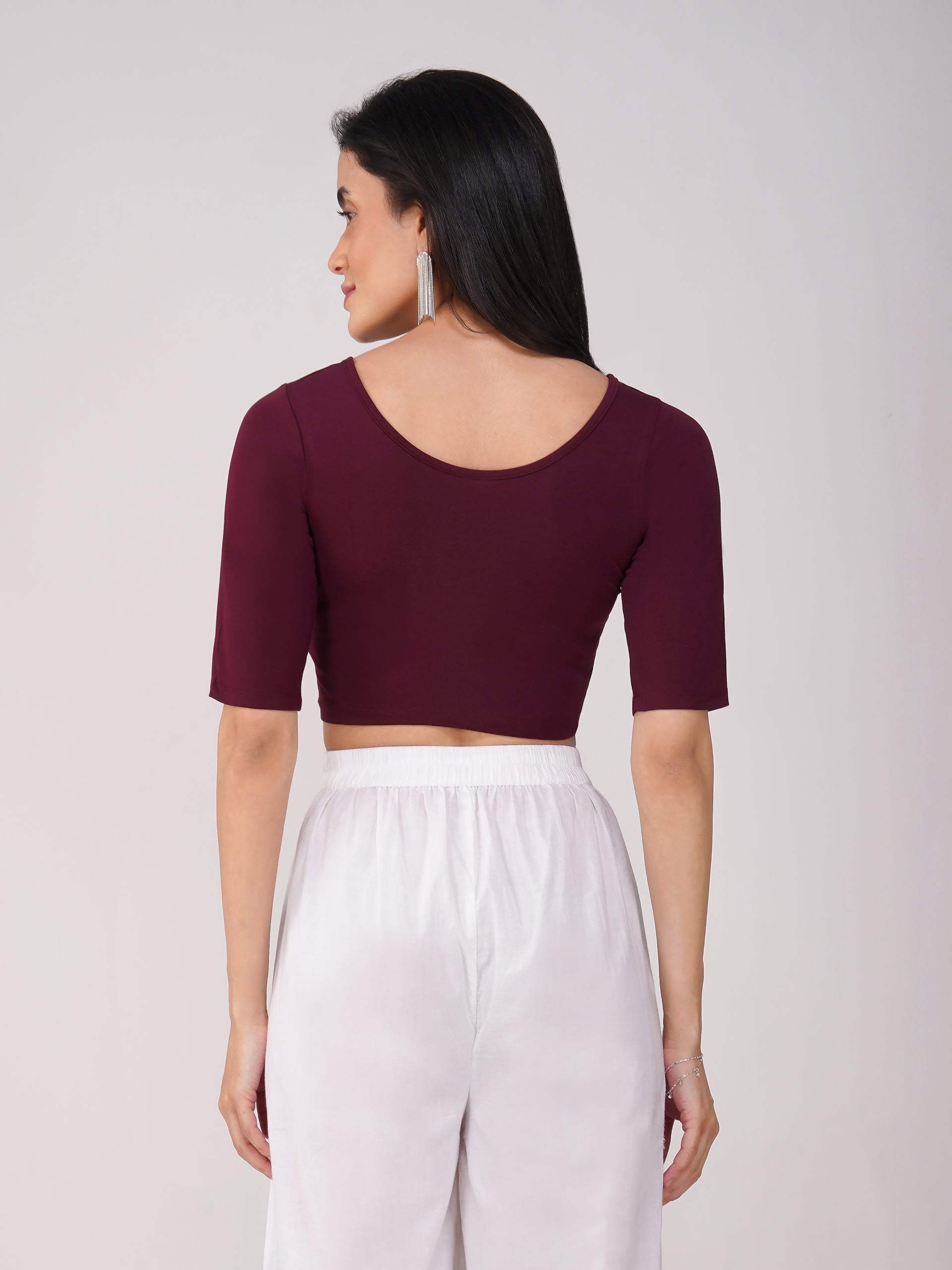 Women's ComfortEase 4-Way Stretch Wine Short Sleeve Blouse