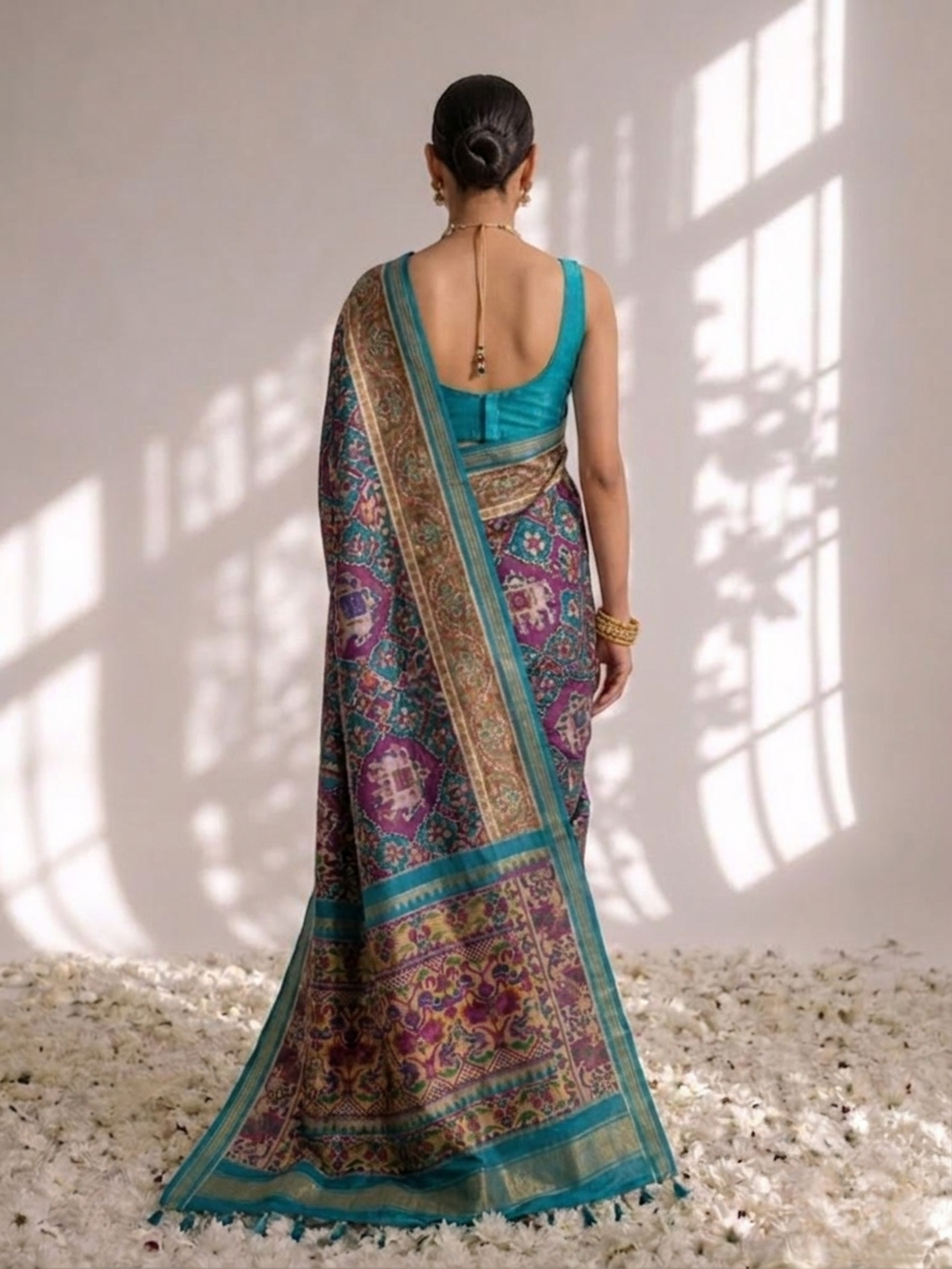 Blue Silk Patola Saree with Self Blouse Fabric