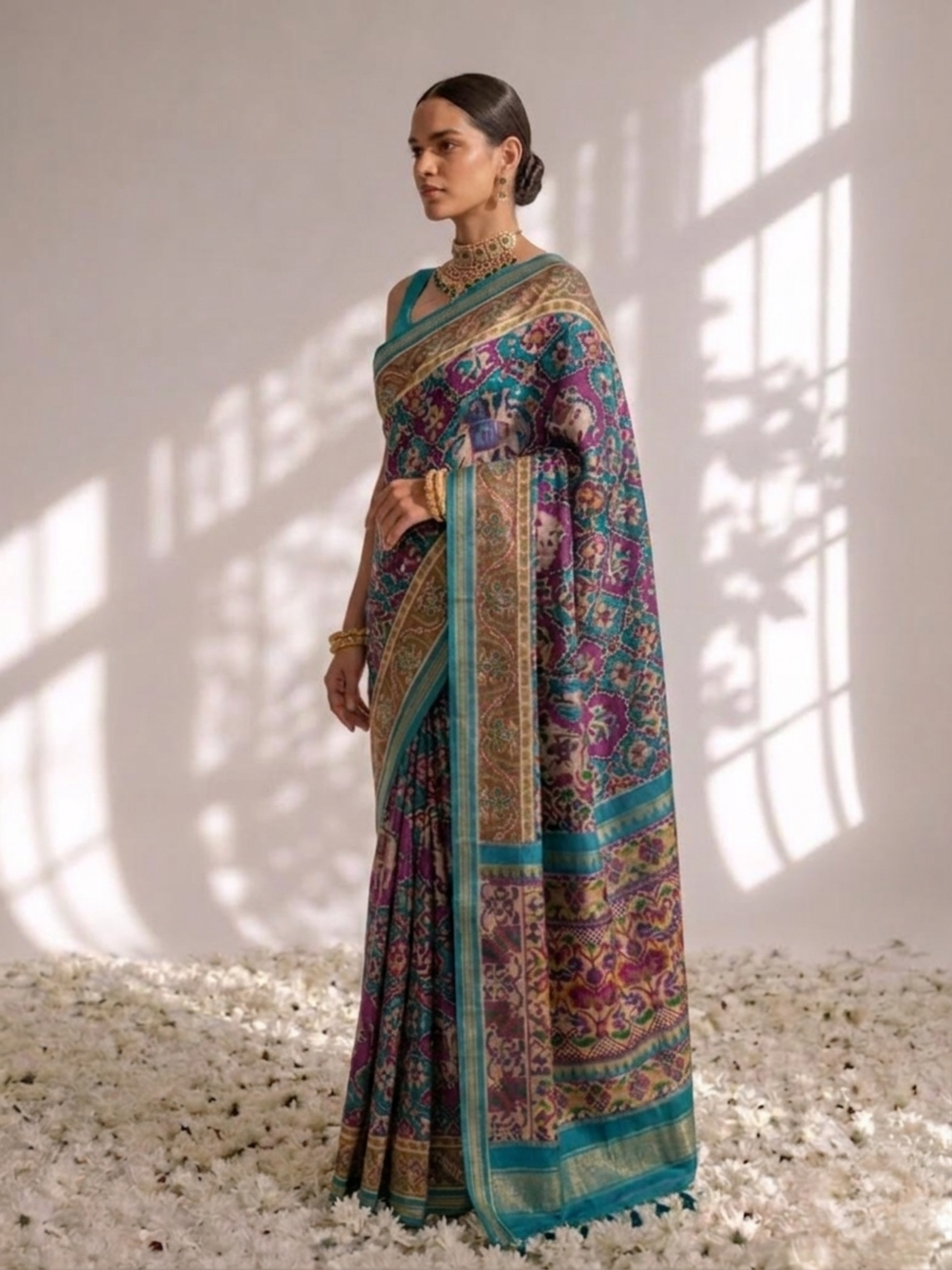 Blue Silk Patola Saree with Self Blouse Fabric