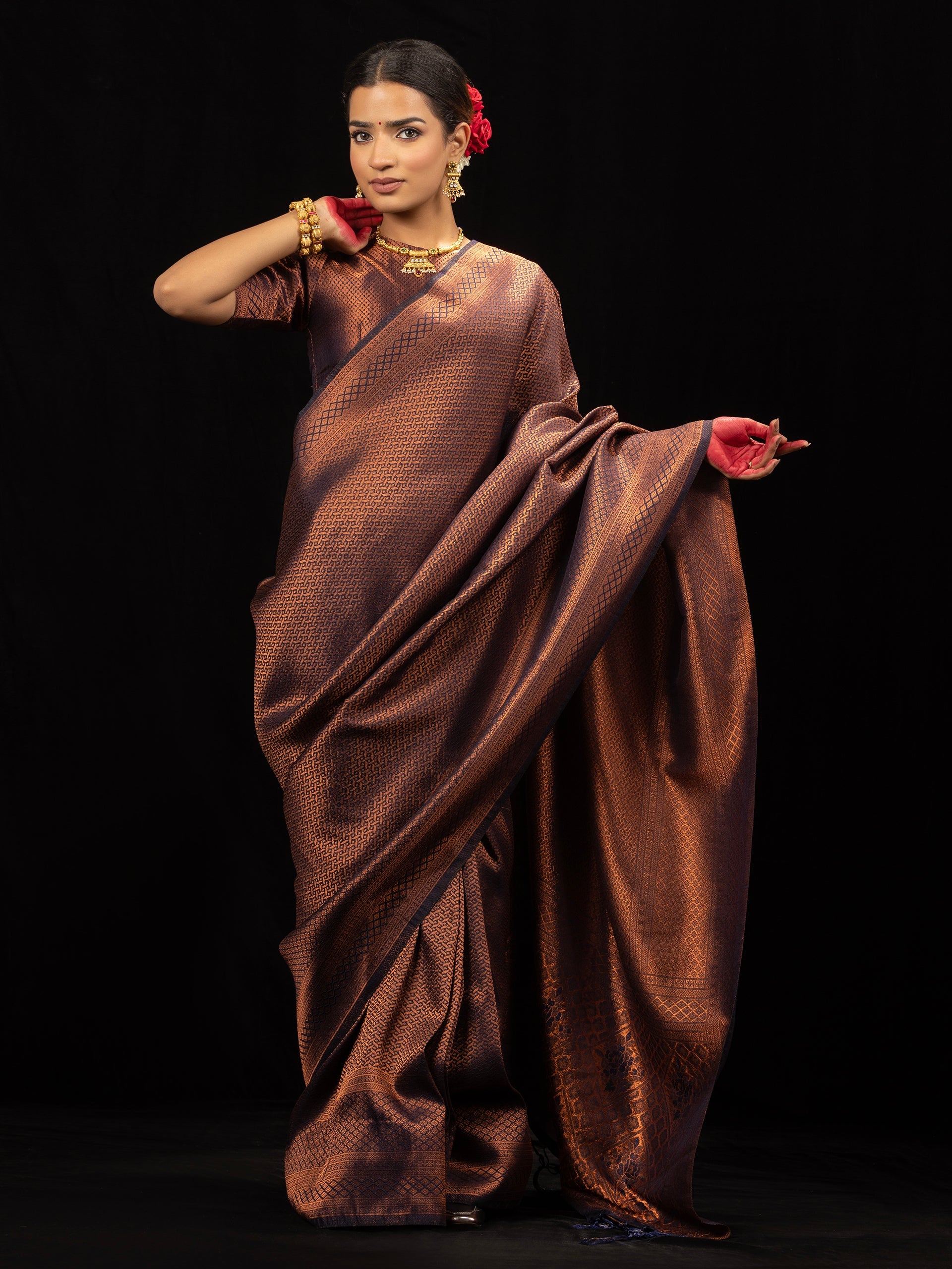 Asma Blue Jaal Work Soft Silk Saree with Blouse