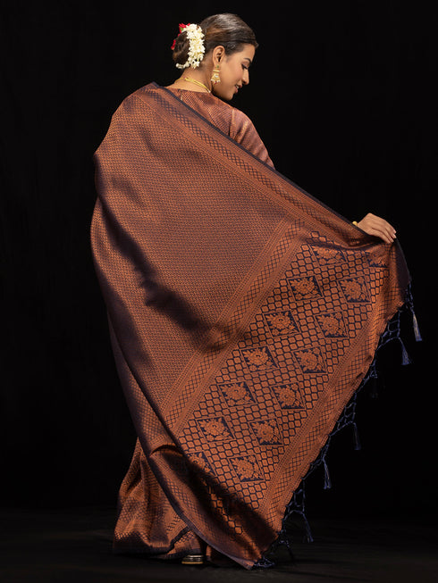 Asma Blue Jaal Work Soft Silk Saree with Blouse