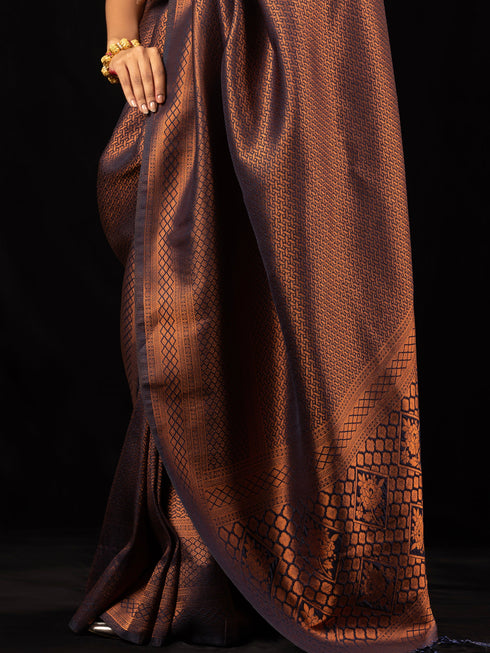 Asma Blue Jaal Work Soft Silk Saree with Blouse