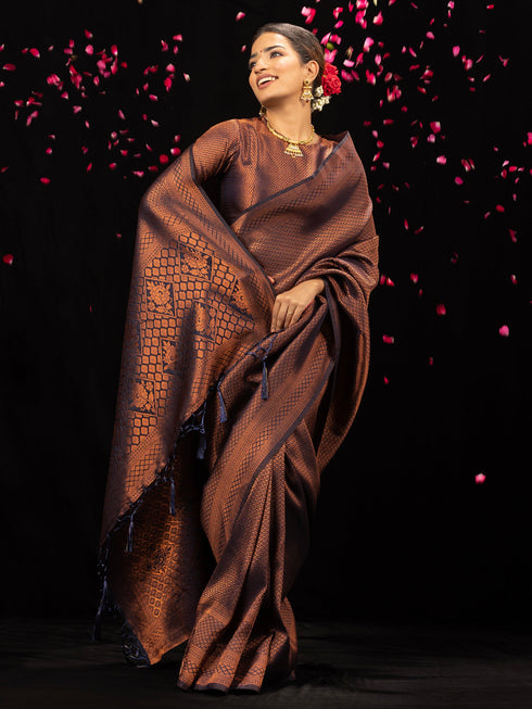 Asma Blue Jaal Work Soft Silk Saree with Blouse