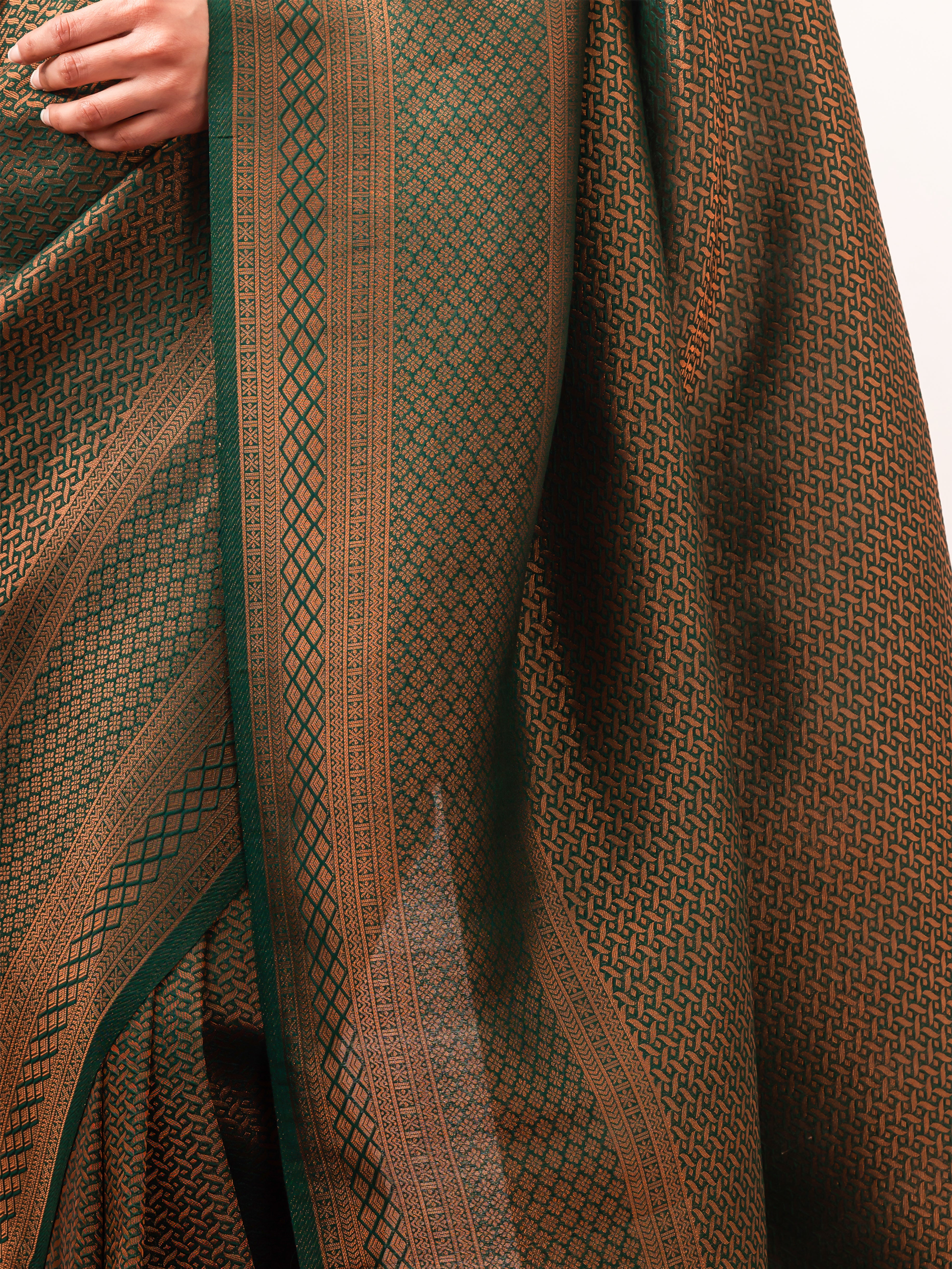 Sana Green Jaal Work Soft Silk Saree with Blouse Fabric