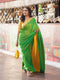 Pre-Draped 1-Minute Enchanting Green Georgette And Yellow Satin Saree with Blouse Fabric