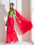Hot Pink Satin Saree with Rainbow Beads and Green Sequin Blouse Fabric