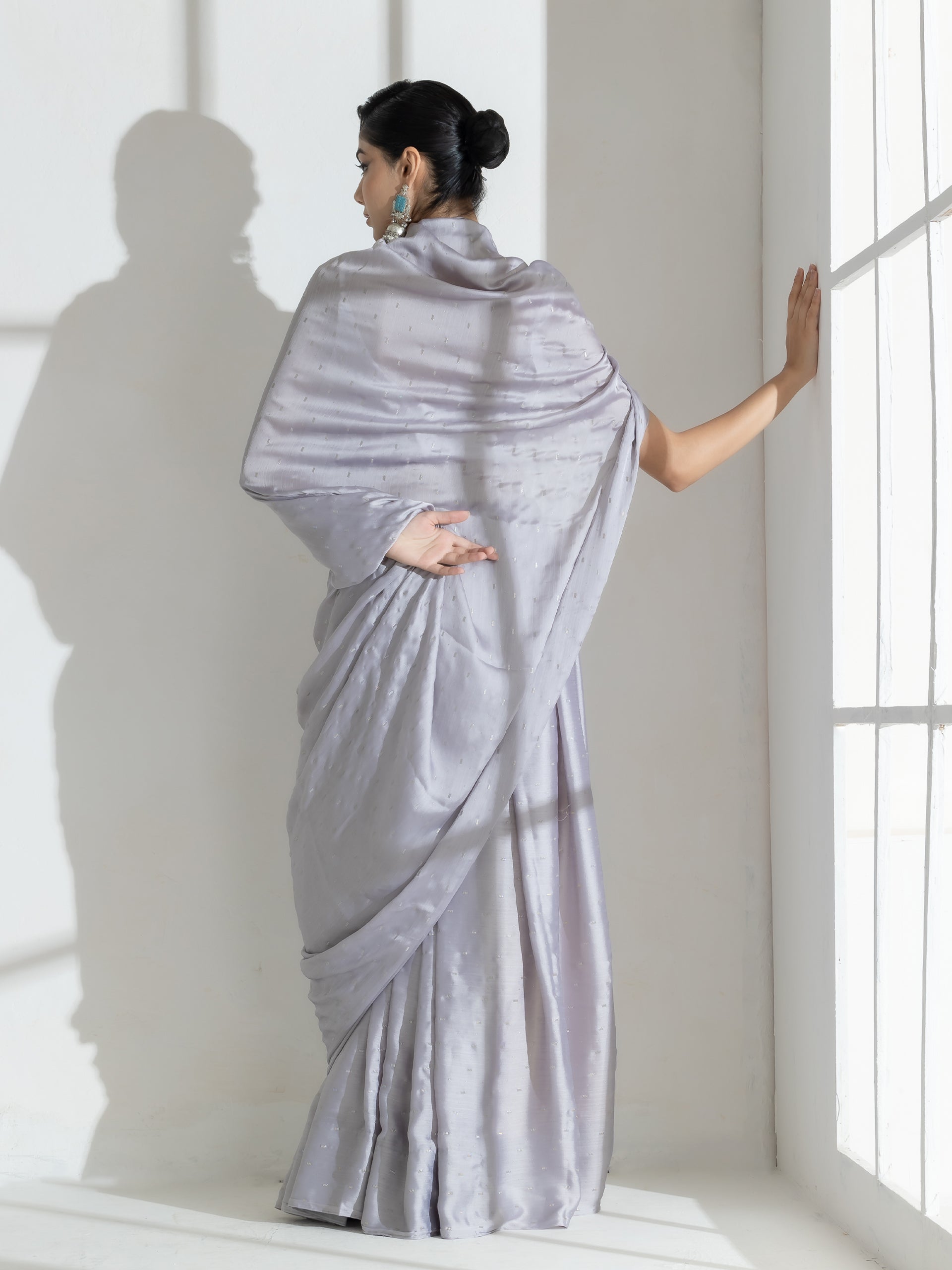 Silver Grey Printed Butter Chiffon Saree