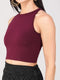 Women's Stretchy Knitted Halter Neck Wine Crop Top