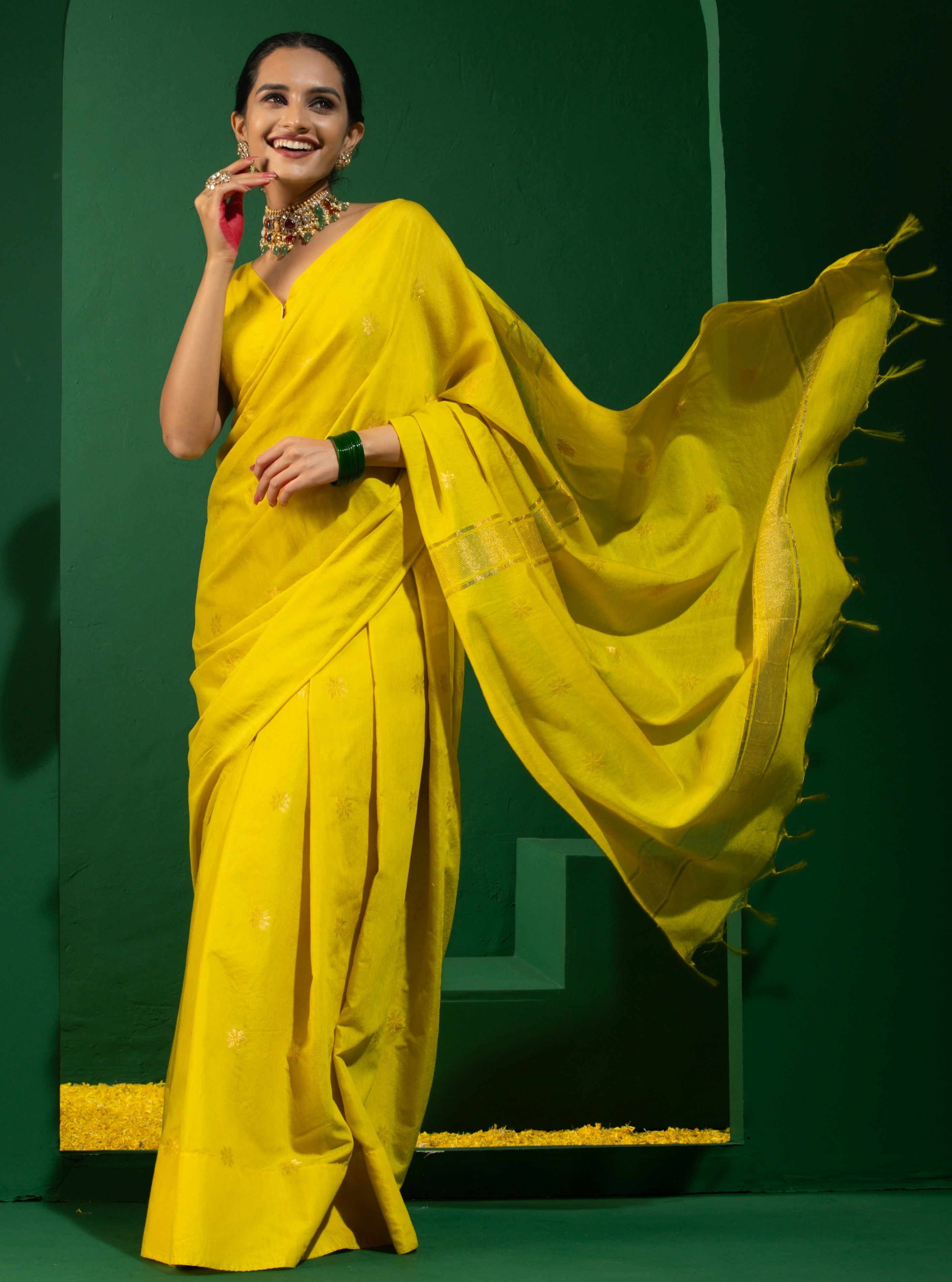 Pooja Citron Soft Silk Bhagalpur Saree with Blouse Fabric