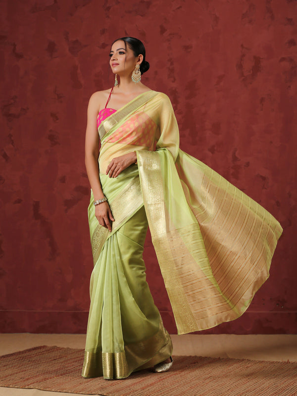 Mehendi Organza Saree with Border
