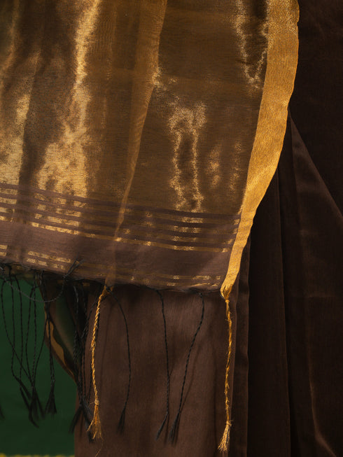 Coffee and Bronze Cotton Silk Saree with Blouse Fabric