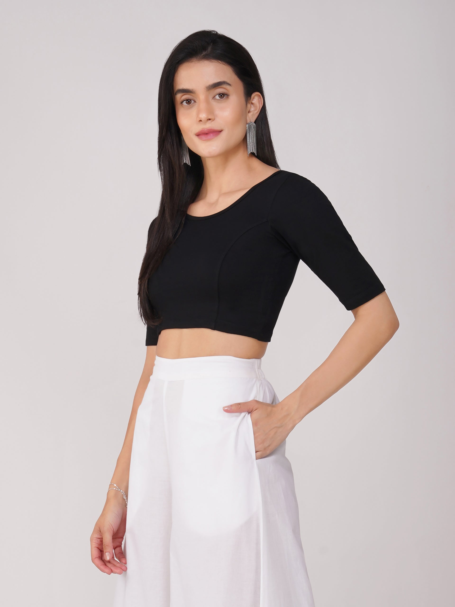 Stretchy Black Short Sleeve Blouse
