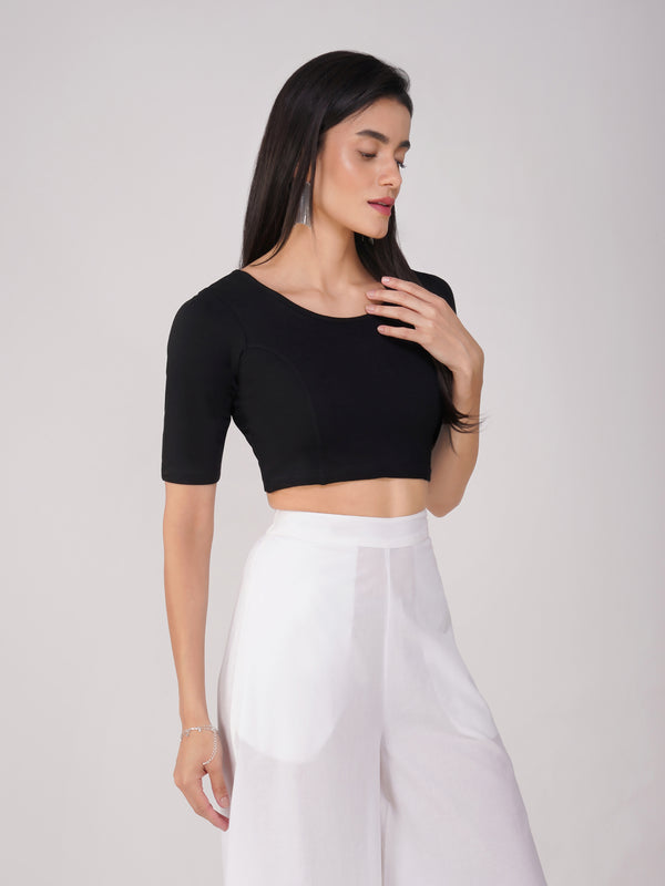 Stretchy Black Short Sleeve Blouse