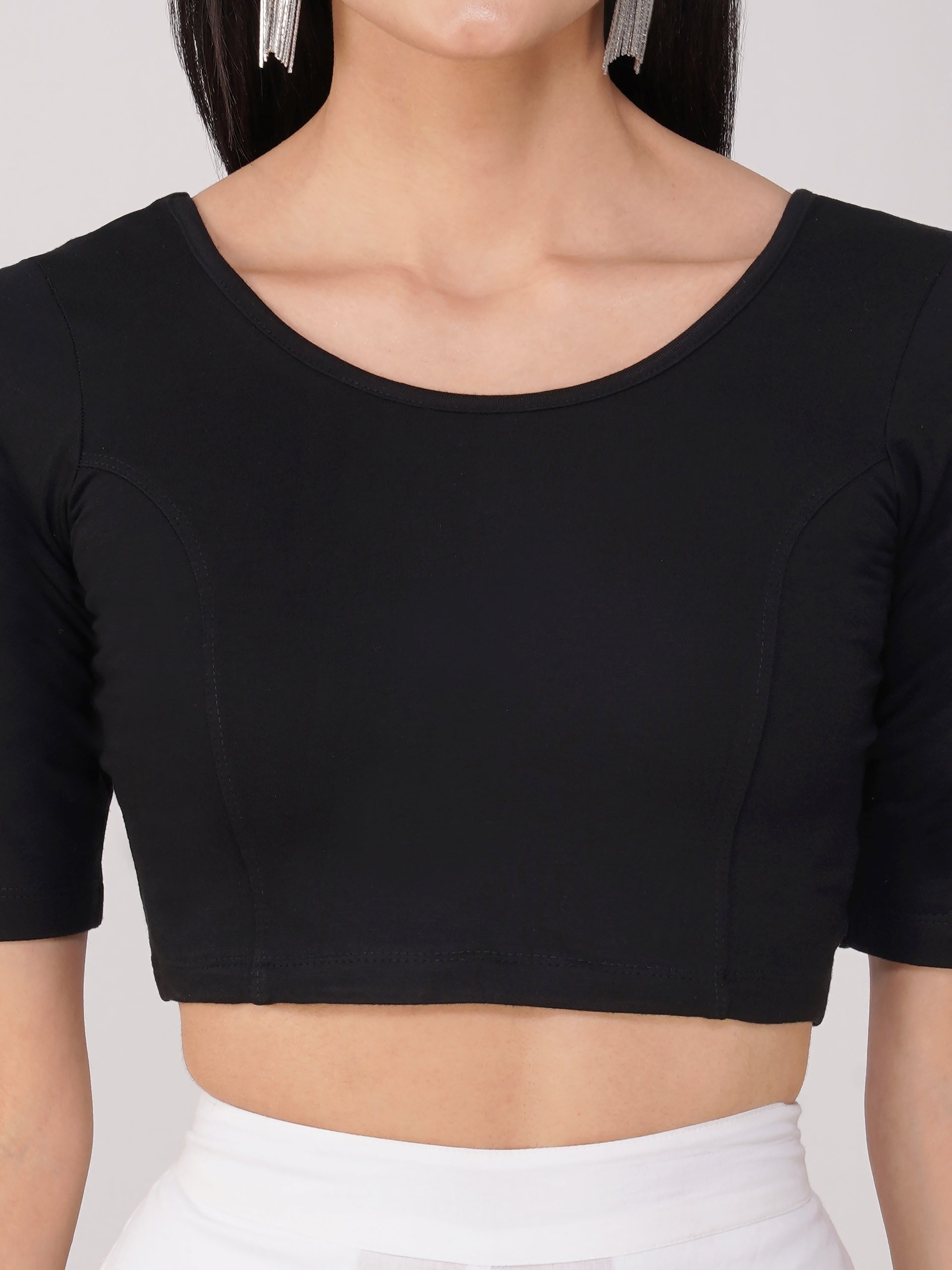 Stretchy Black Short Sleeve Blouse