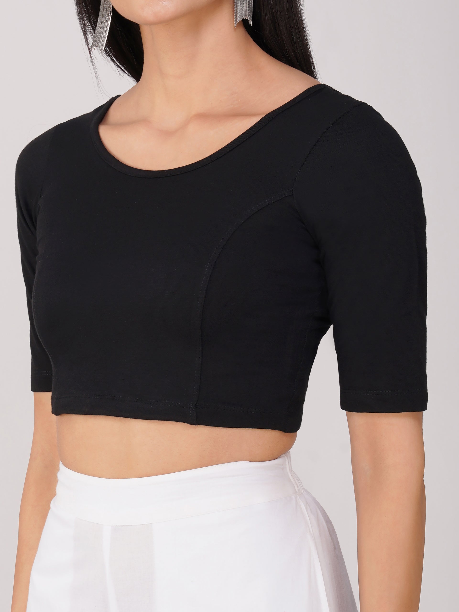 Stretchy Black Short Sleeve Blouse