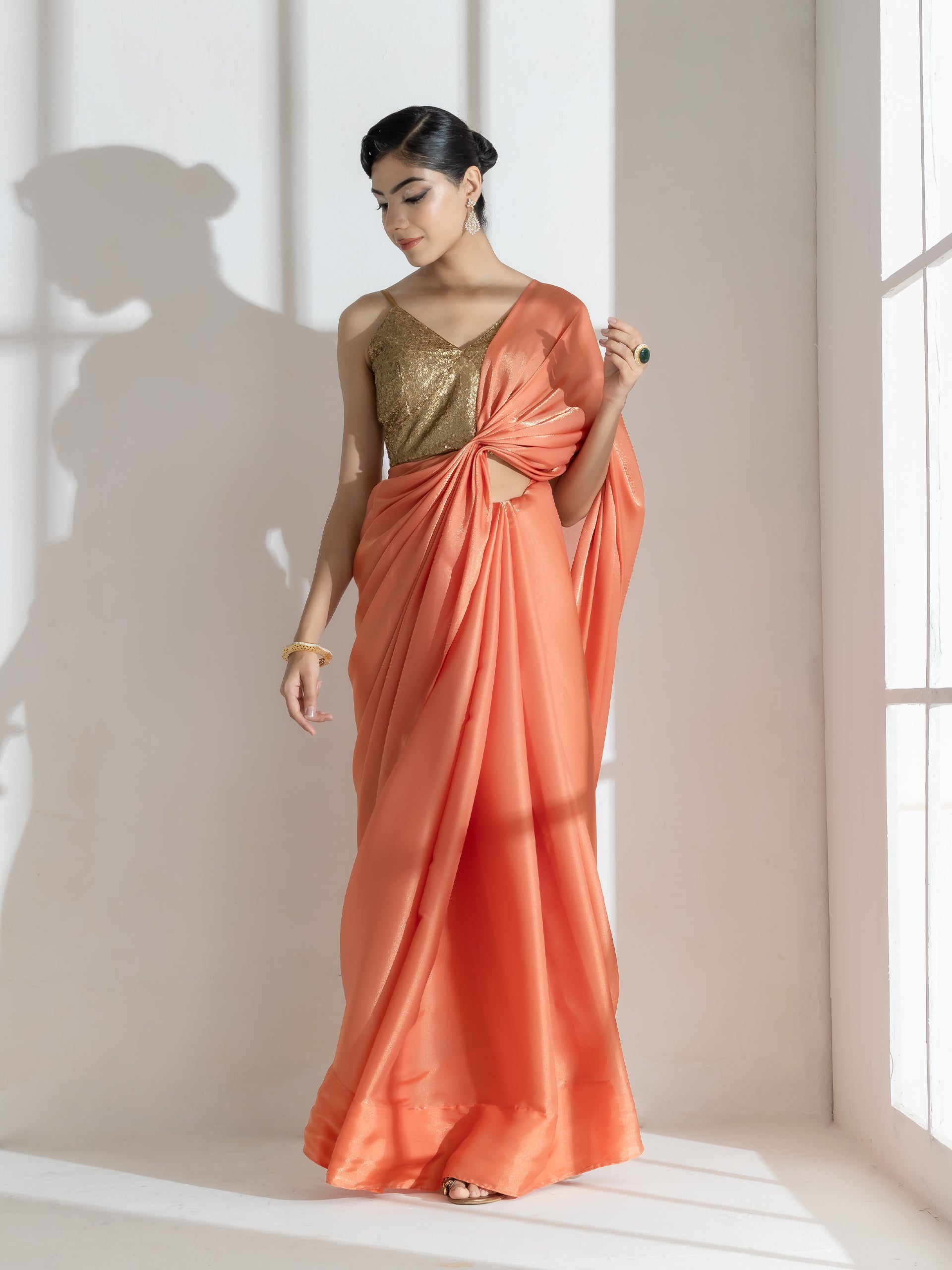 Glaze Silky Organza Saree with Rainbow Lace and Self Blouse Fabric